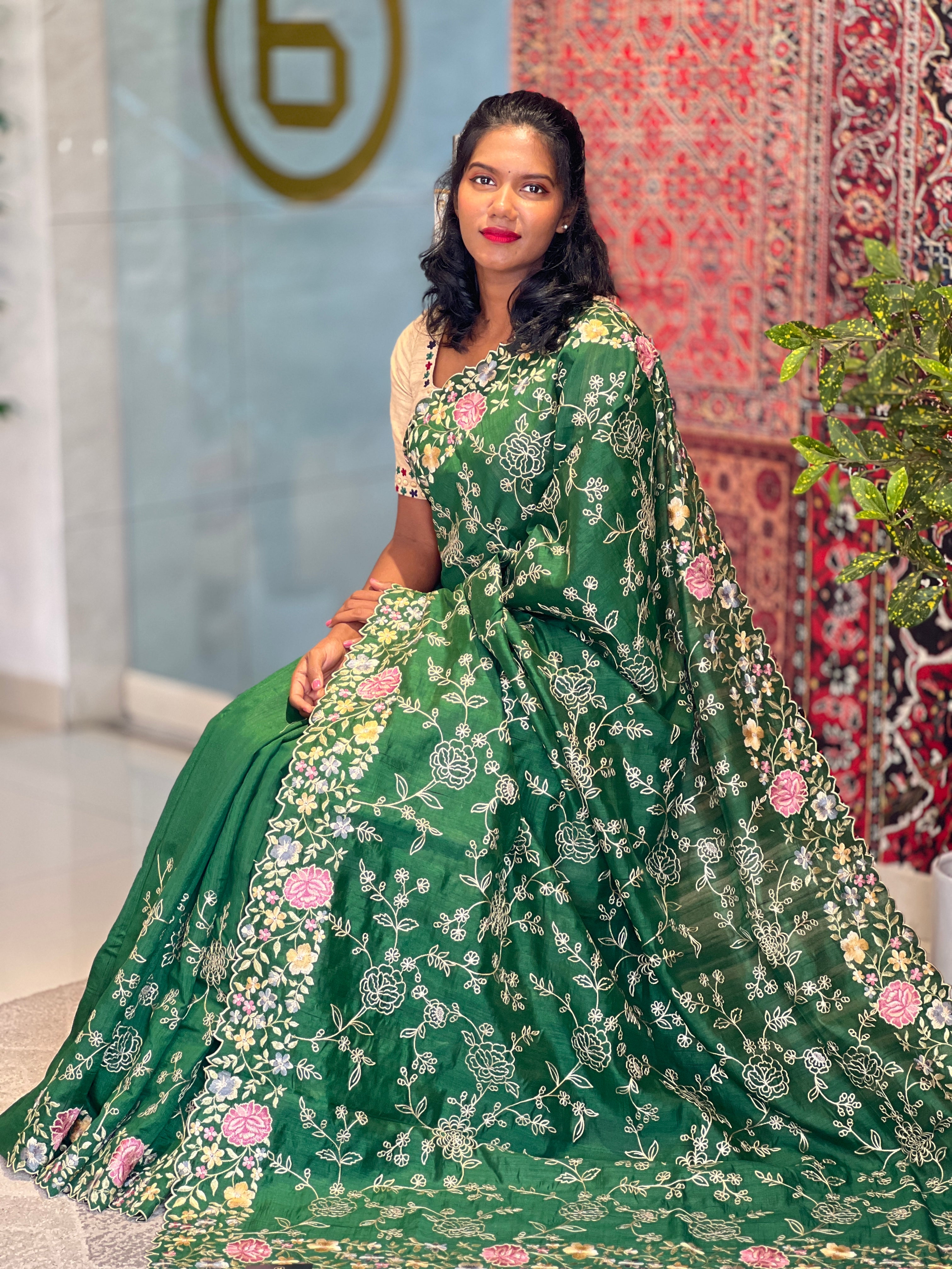 Machine Embroidery Semi Tussar Saree | DVS203