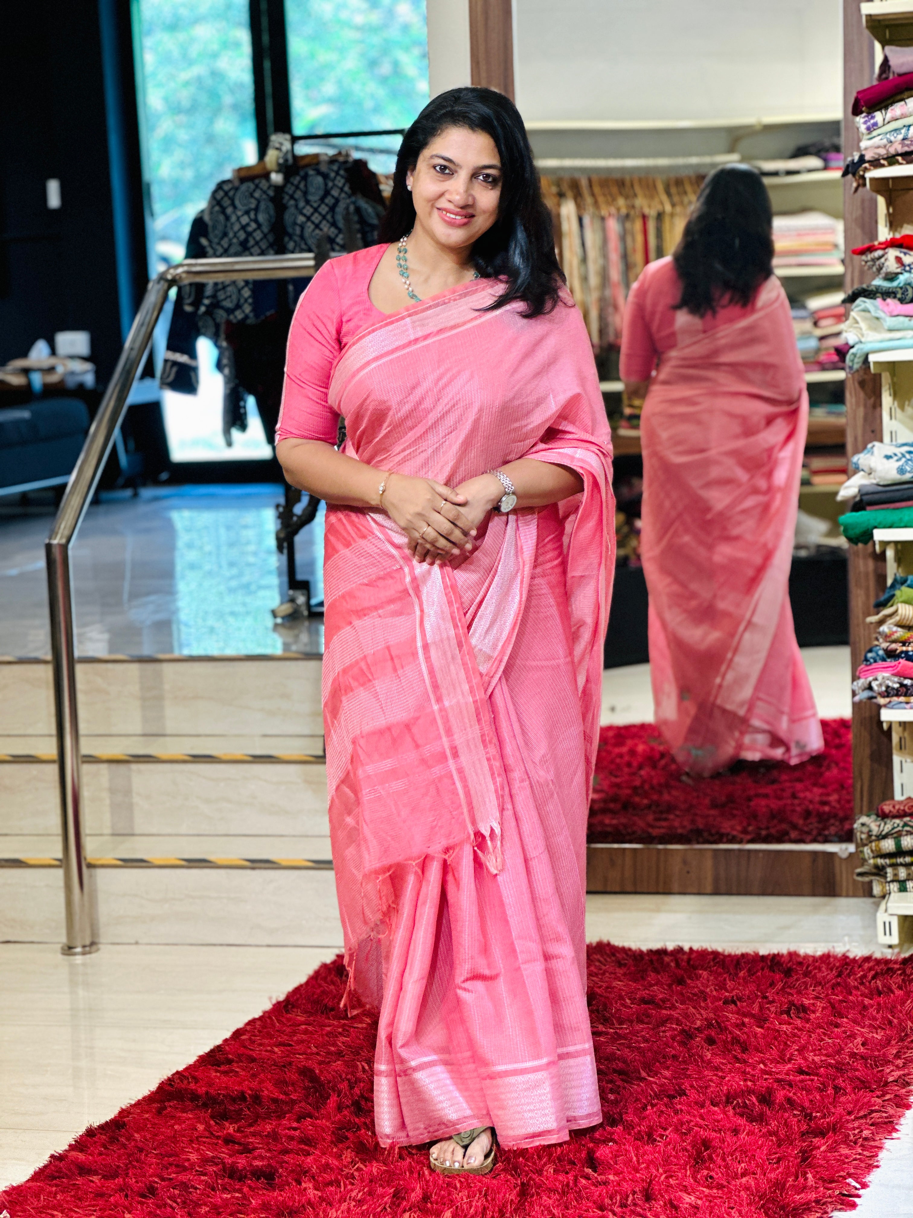 Silver Thread Woven Kantha Detailed Semi Tussar Saree | ACT1758