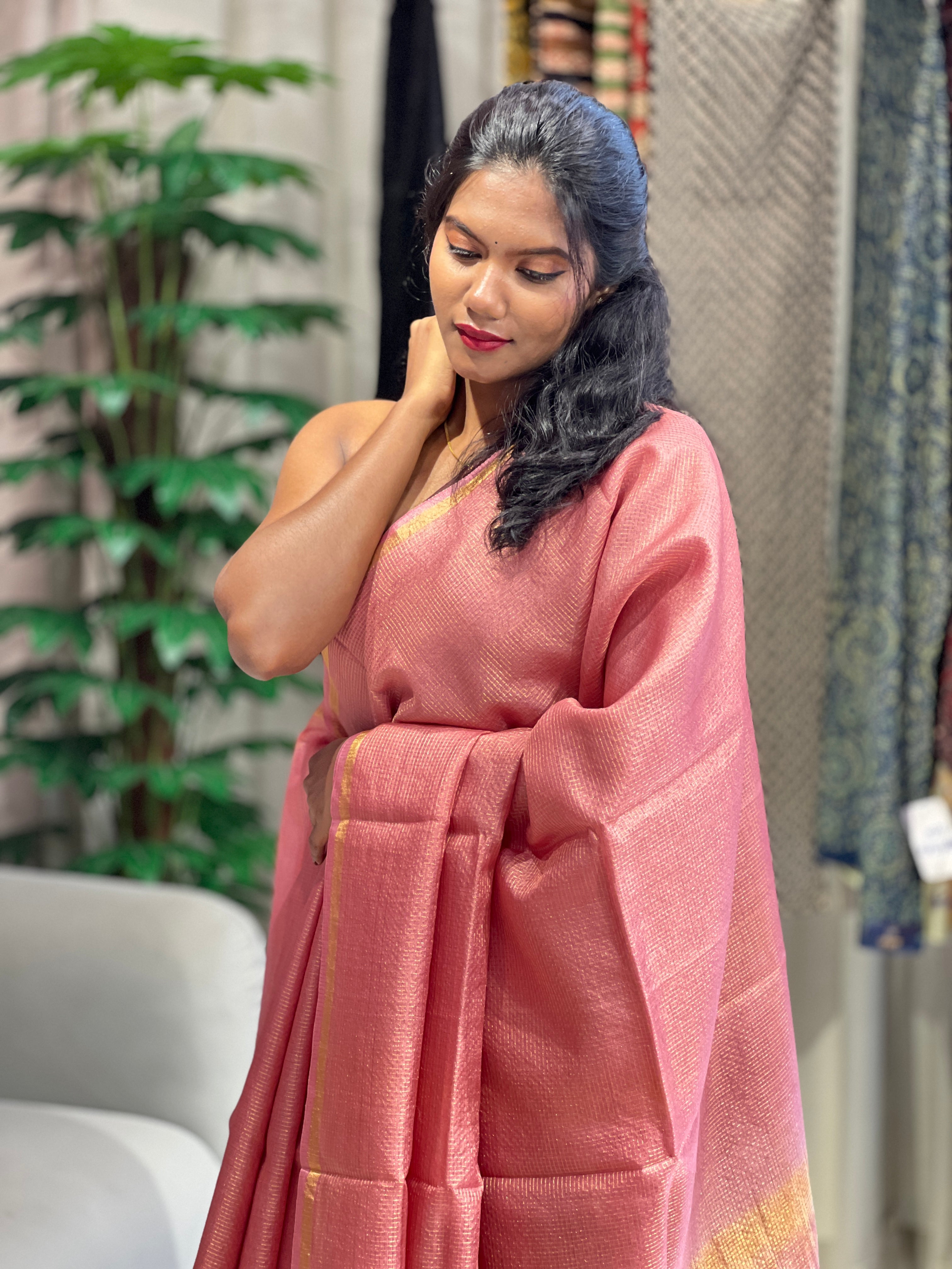 Zari Check Pattern With Tie & Dye Detailed Tussar Saree | HS1270