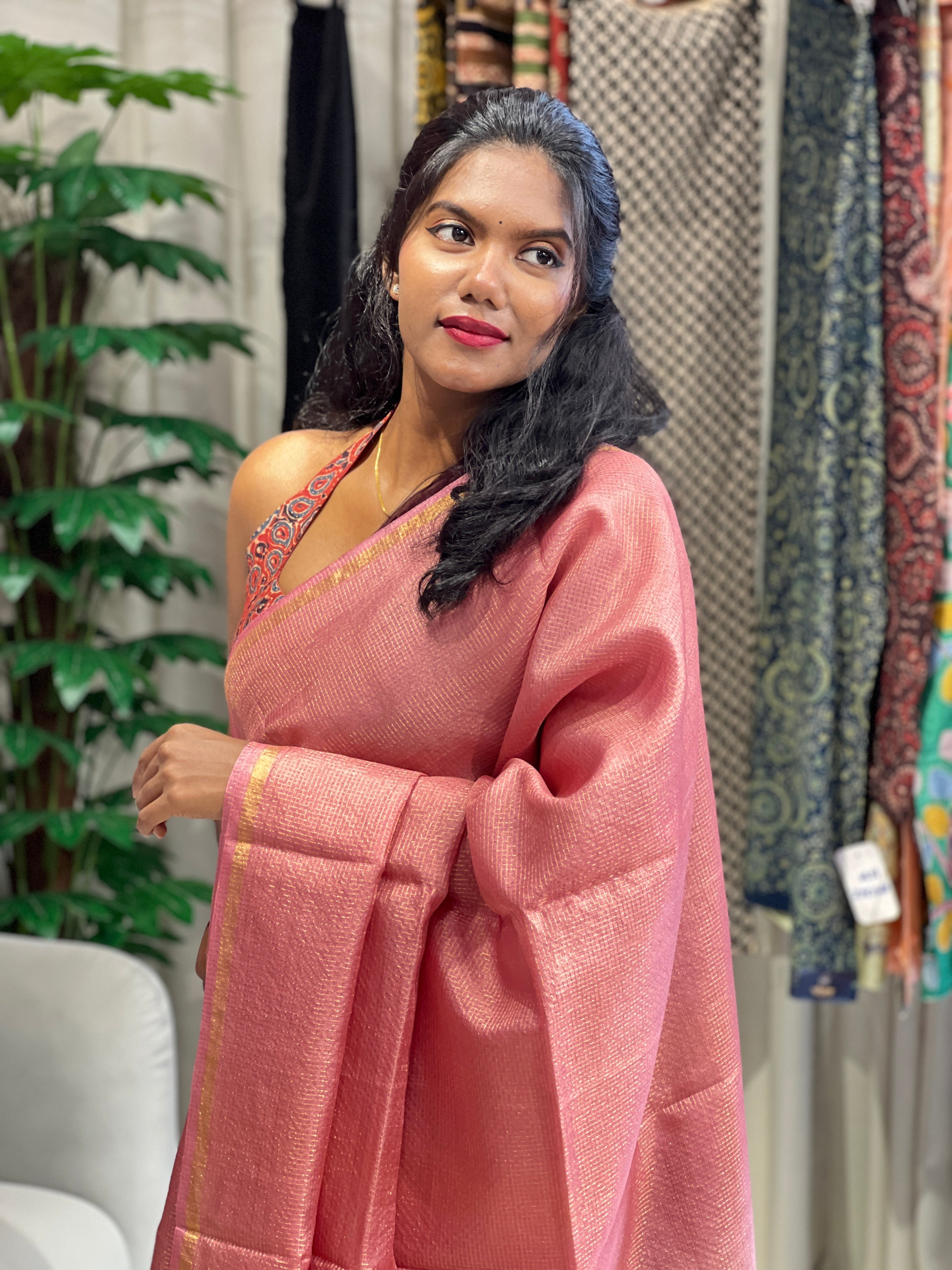 Zari Check Pattern With Tie & Dye Detailed Tussar Saree | HS1270