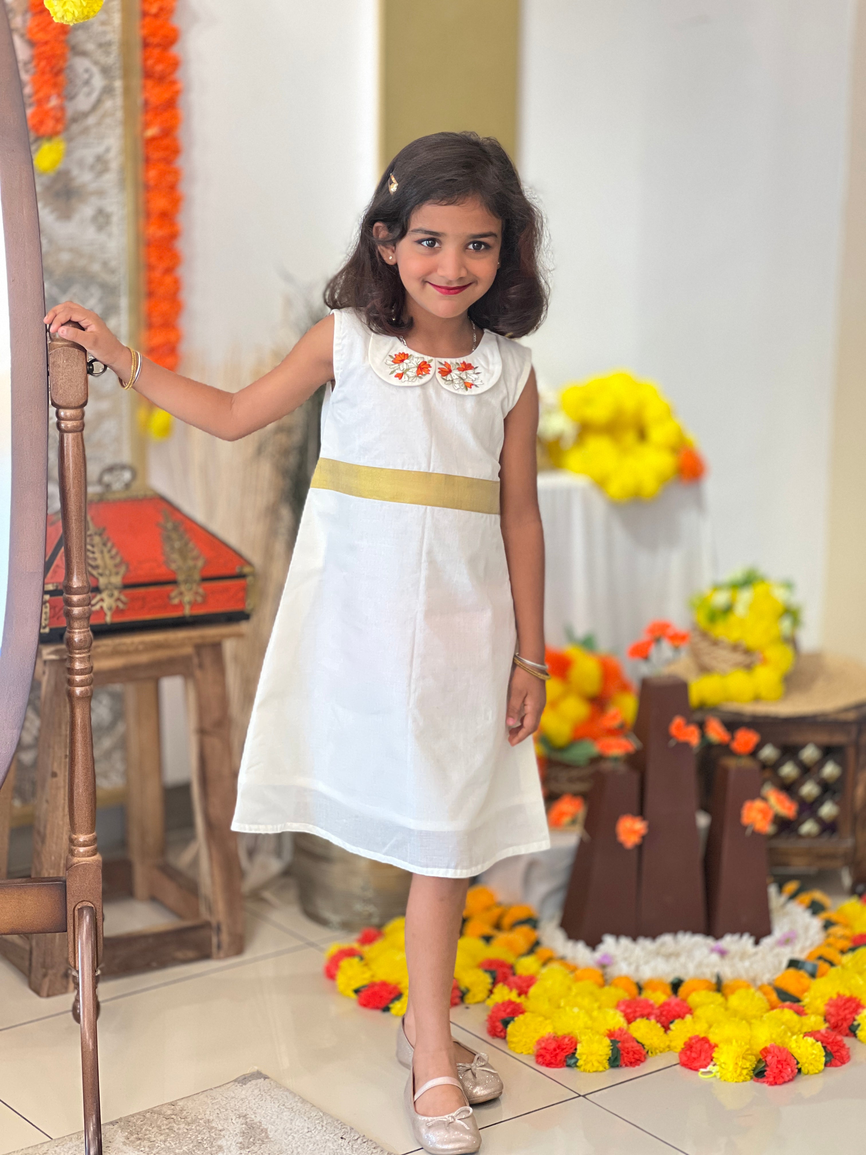 Kanakamulla Editz :- Floral Embroidered Frock (Un Stitched ) | OMKMC103