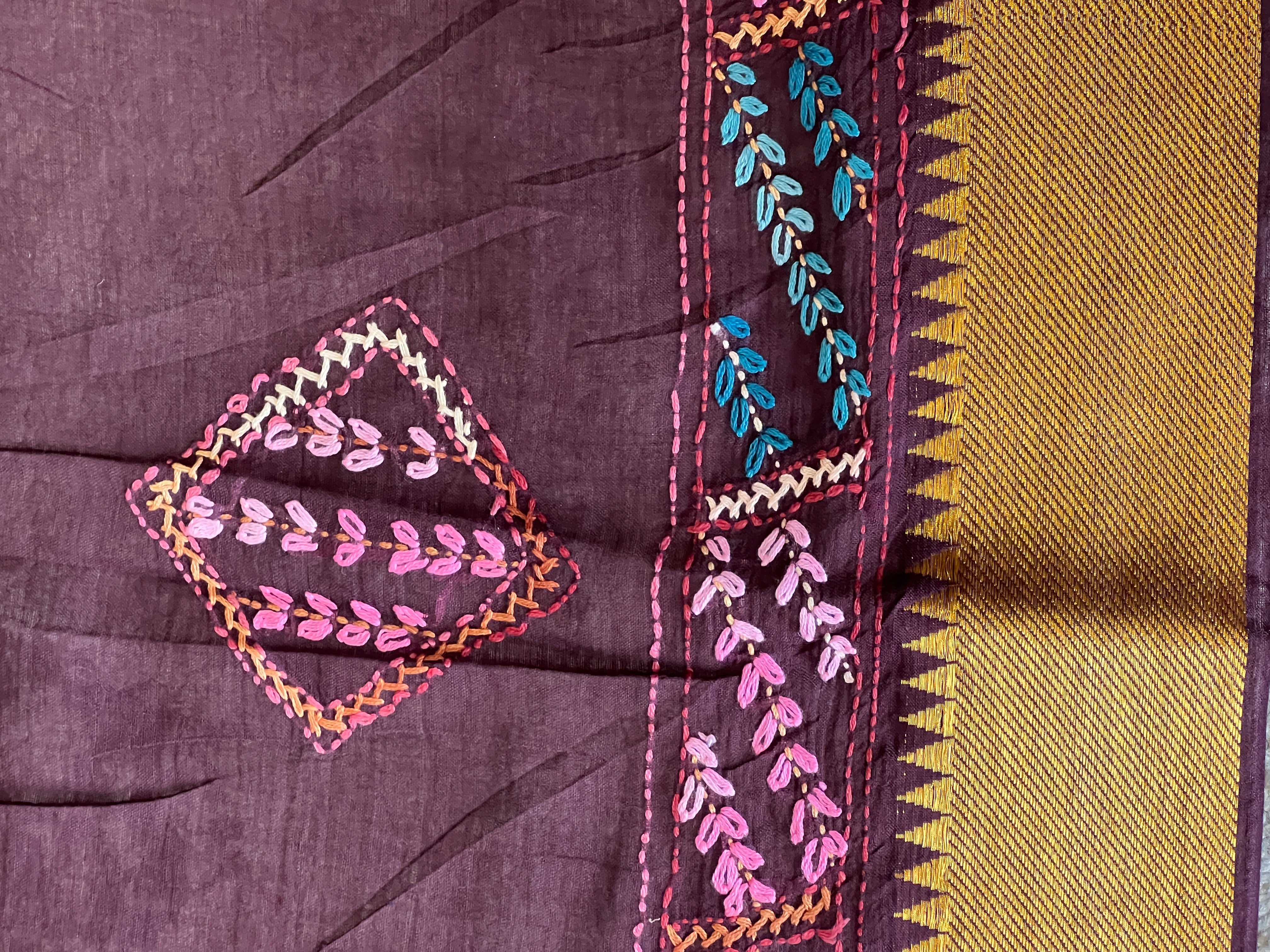 Hand Embroidery Detailed Cotton Saree | SBS1244