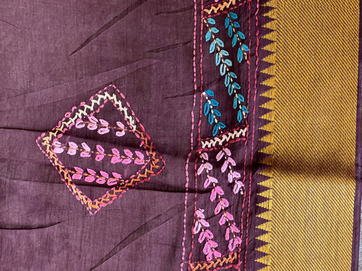 Hand Embroidery Detailed Cotton Saree | SBS1470