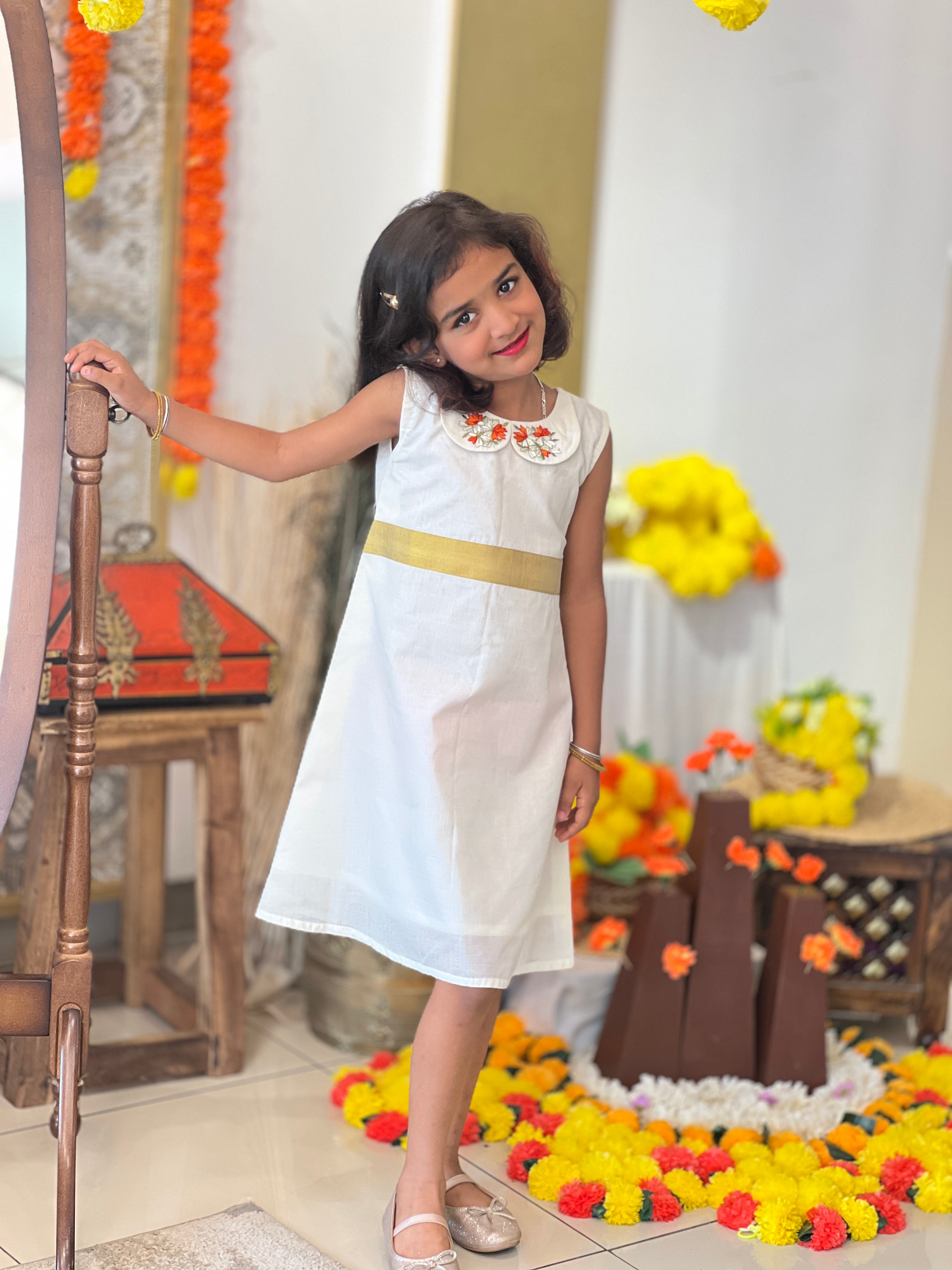 Kanakamulla Editz :- Floral Embroidered Frock (Un Stitched ) | OMKMC103