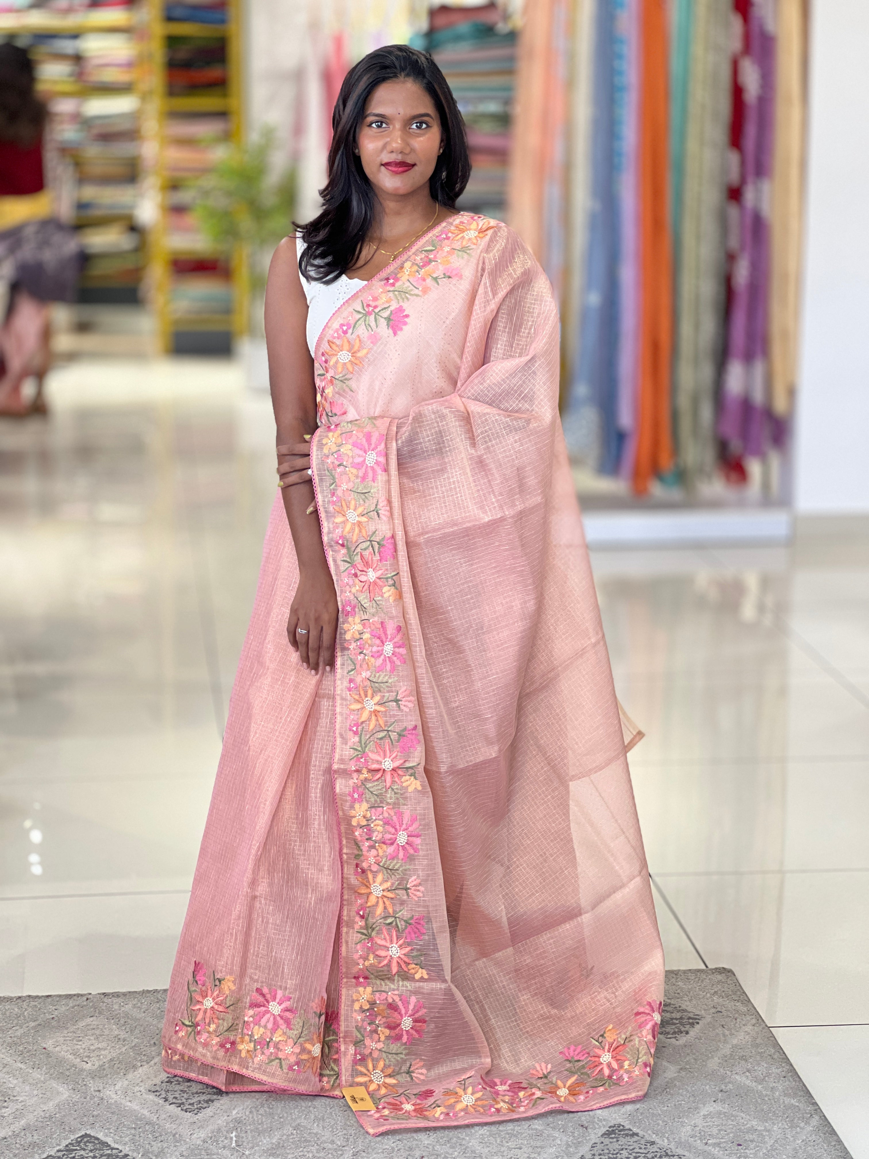 Floral Embroidery Detailed Tissue Kota Saree | PKS213