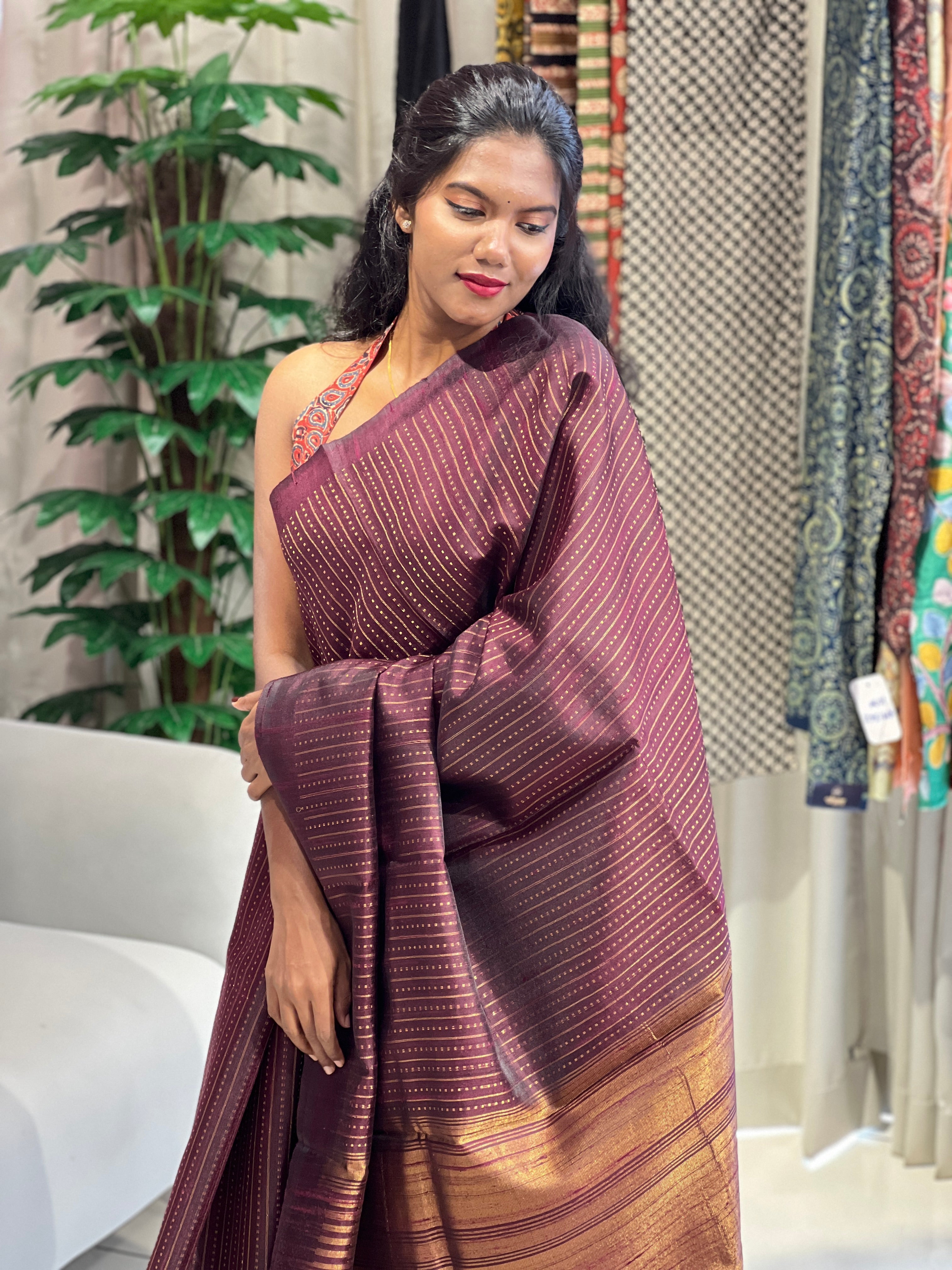 Line Woven Raw Silk Saree | HS1311