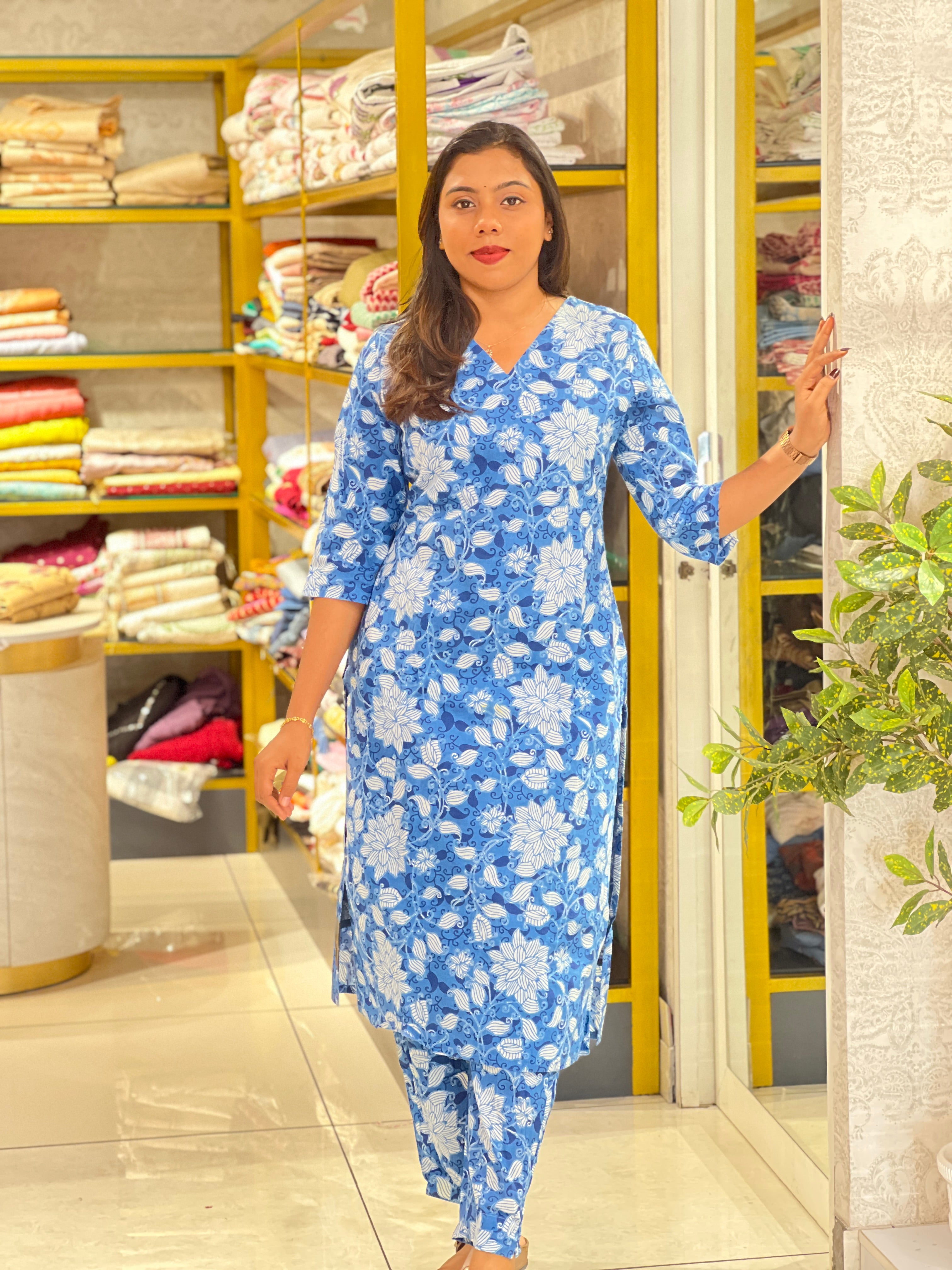 Floral Printed Pattern Cotton Cord Set | VSI193