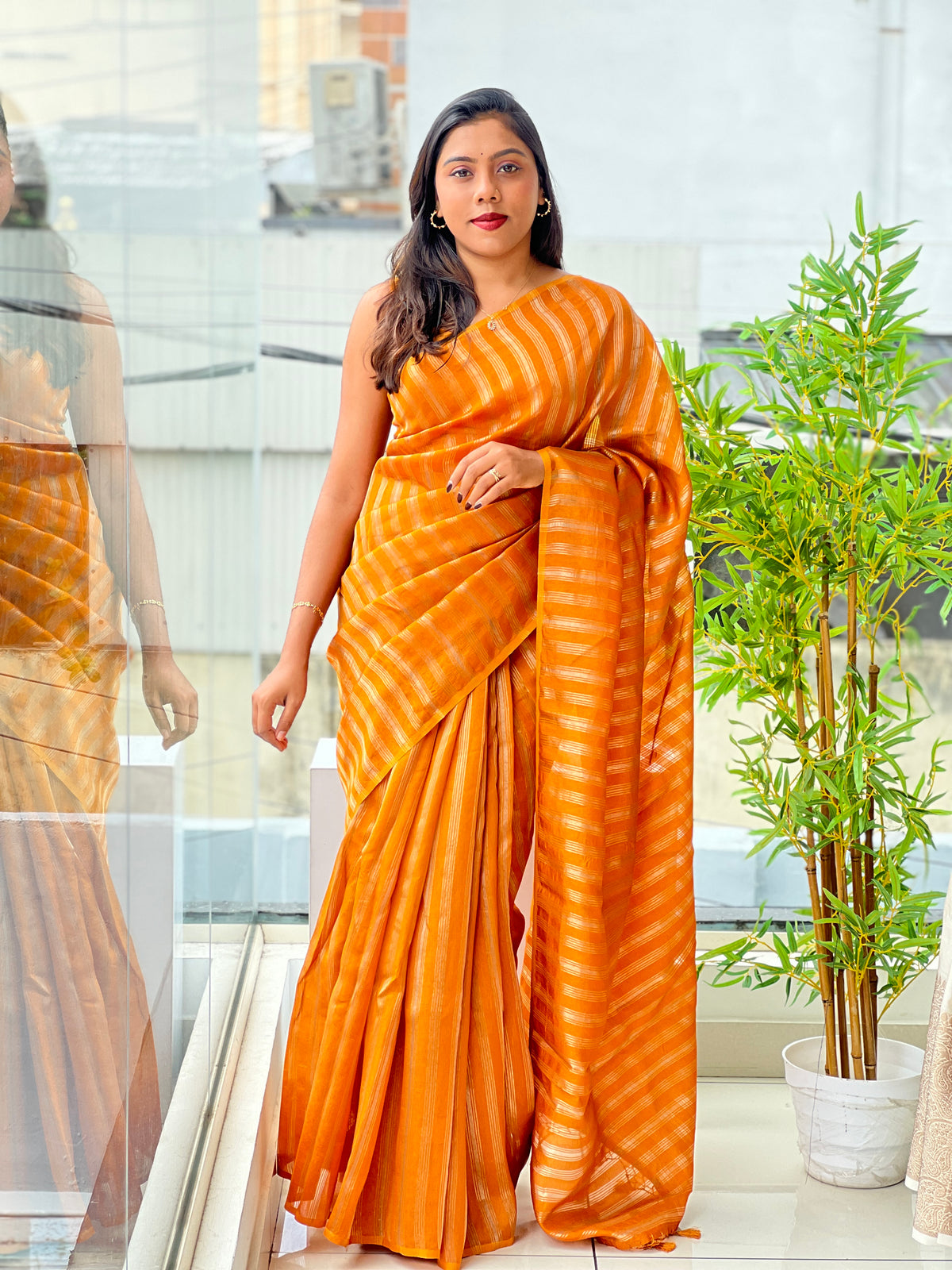 Stripe Woven Pattern Organza Saree | MB176