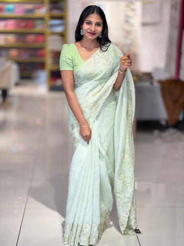 Floral Embroidered Crushed Organza Saree | SBP745