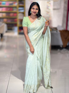 Floral Embroidered Crushed Organza Saree | SBP745