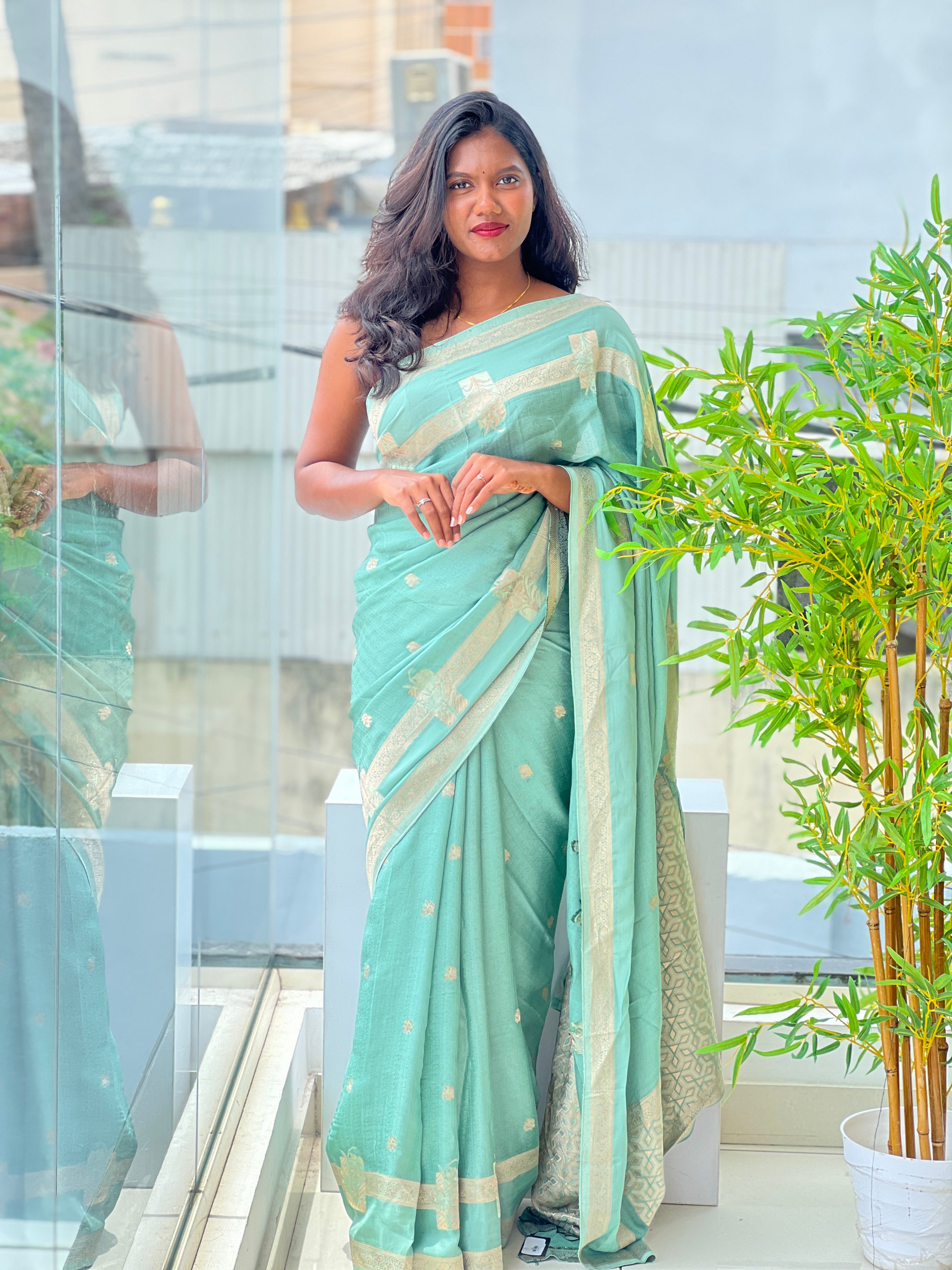 Embossed Woven Semi Crepe Saree | RS182