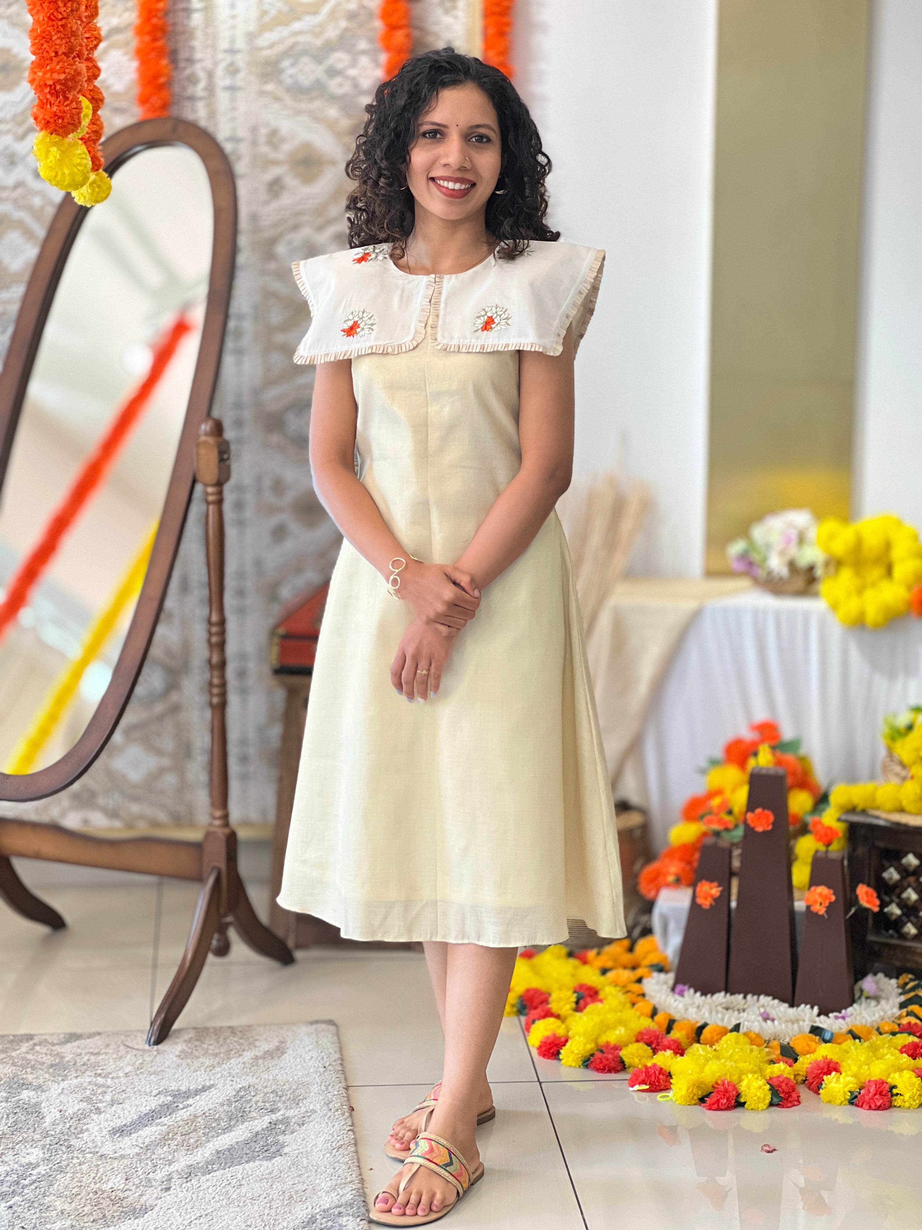 Kanakamulla Editz :- Floral Embroidered Dress (Un Stitched ) | OMKMC102