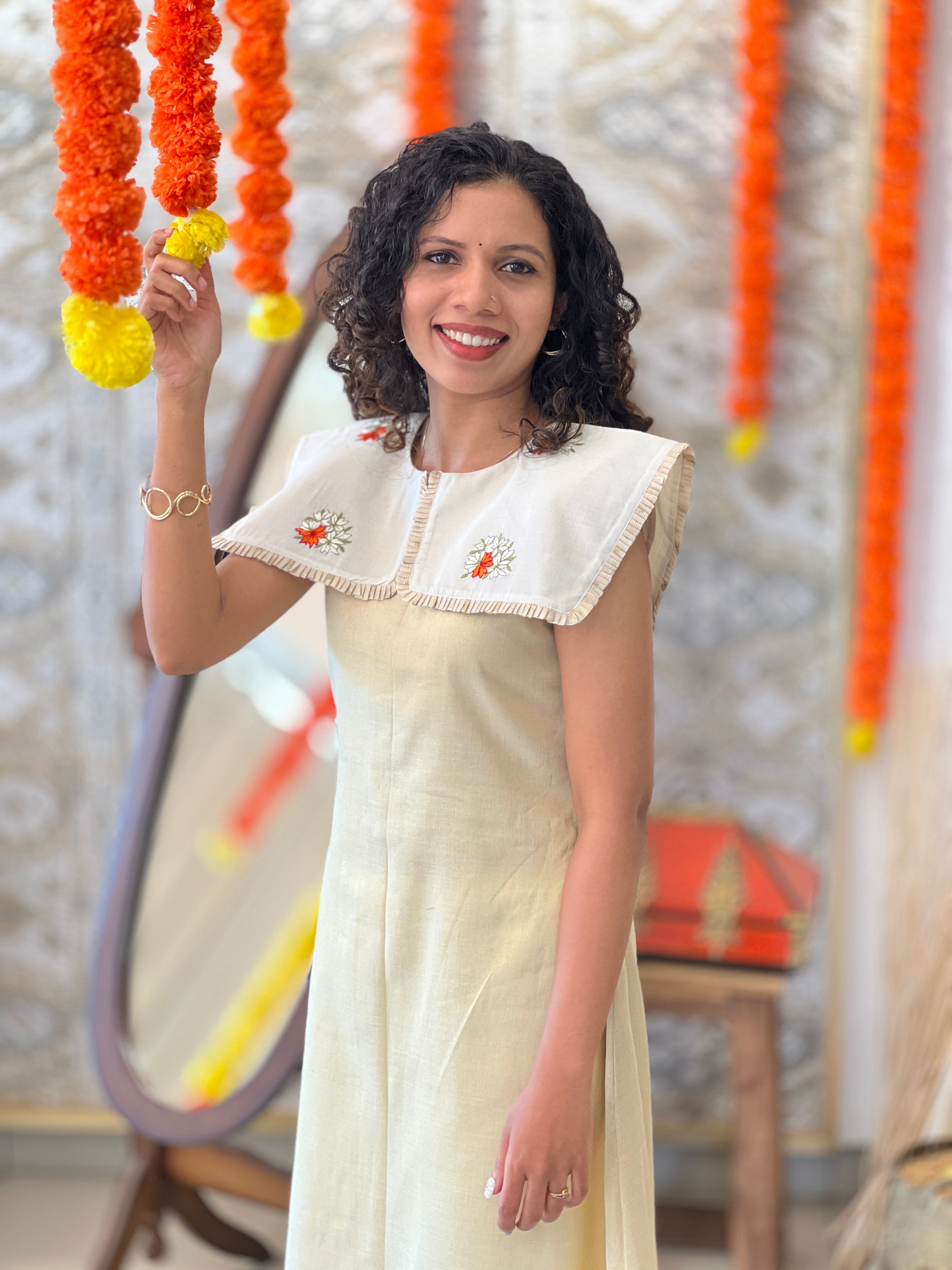 Kanakamulla Editz :- Floral Embroidered Dress (Un Stitched ) | OMKMC102