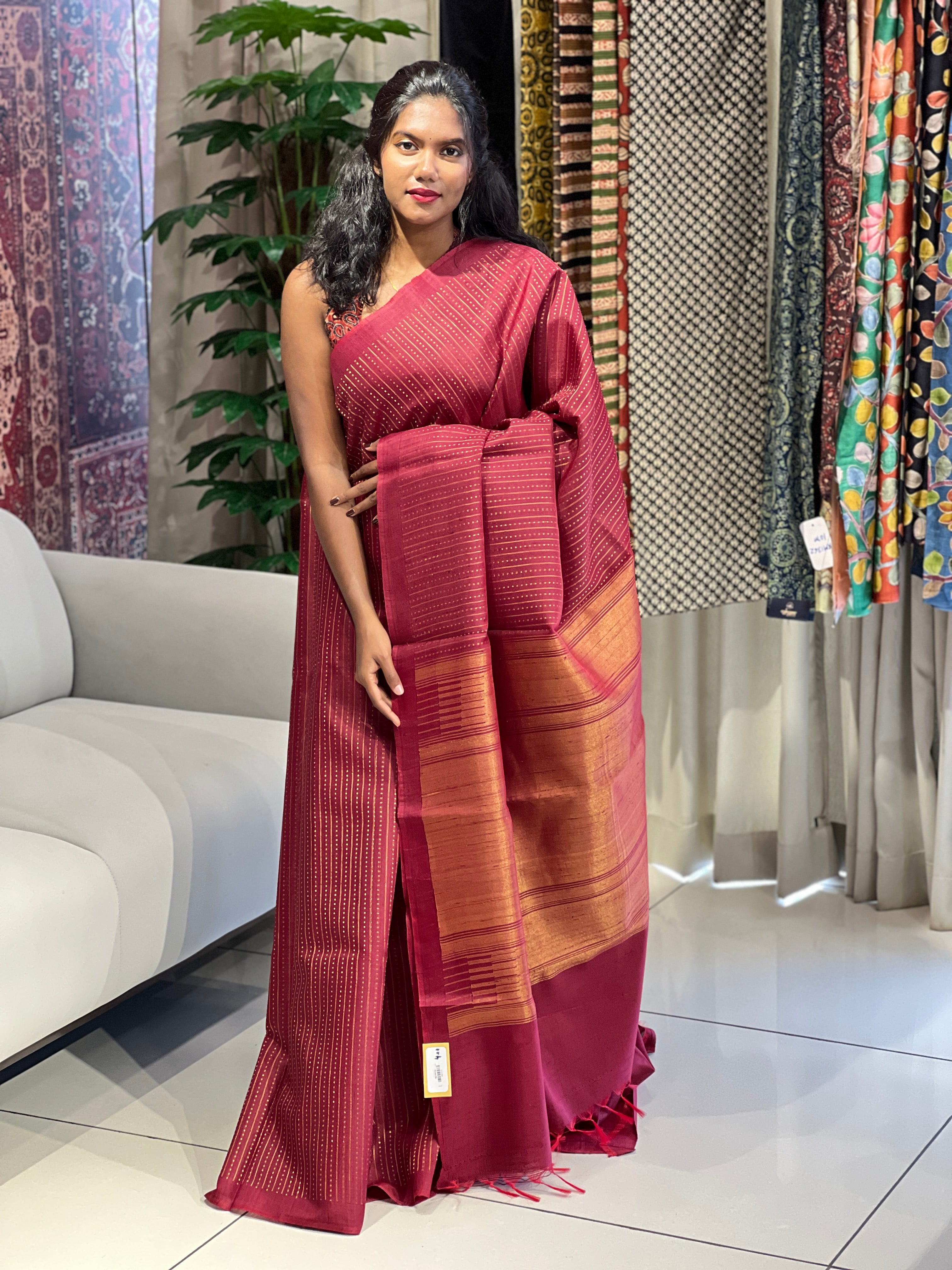 Line Woven Raw Silk Saree | HS1313