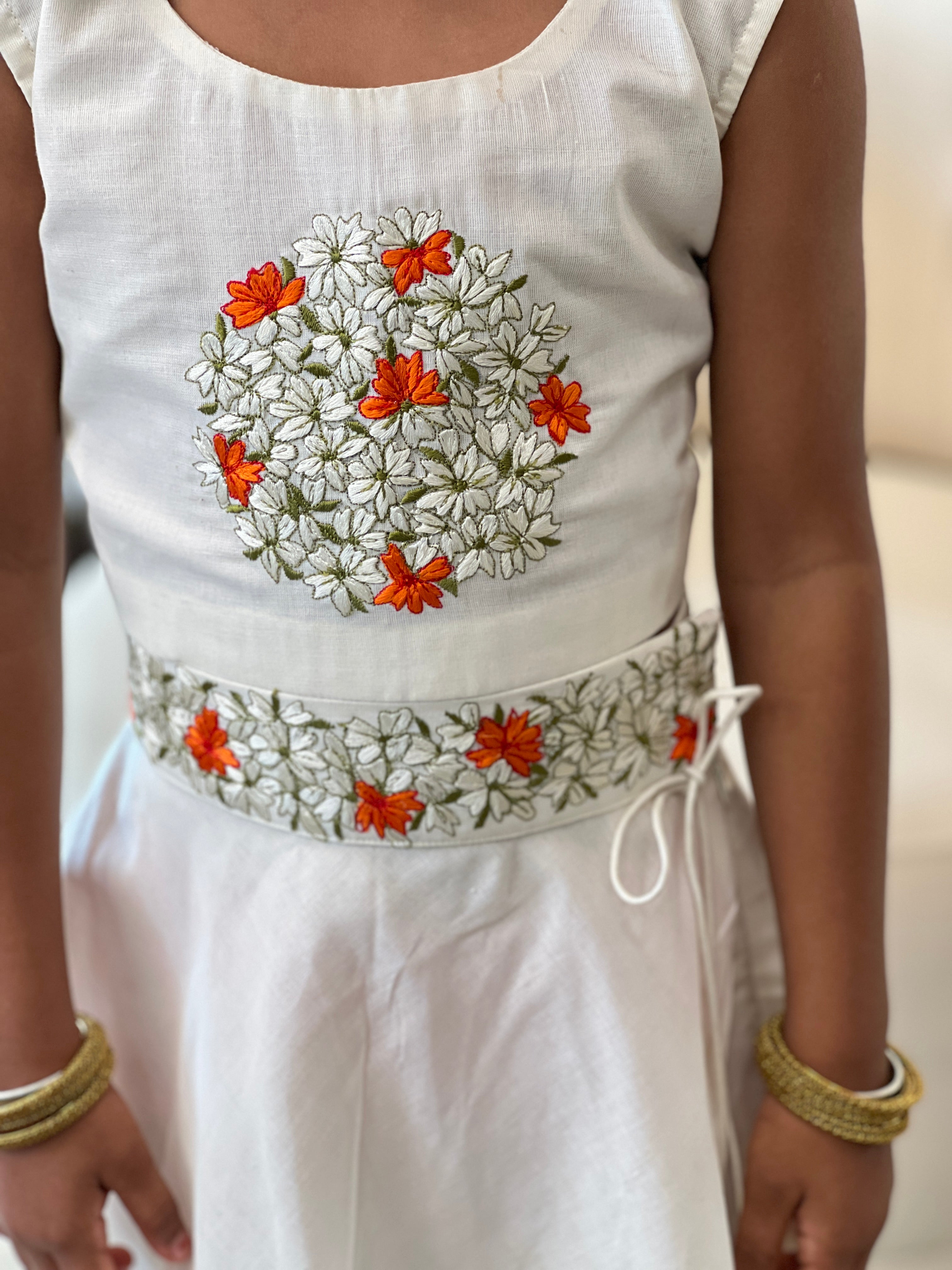 Kanakamulla Editz :-Floral Embroidered Crop Top & Skirt  (Un Stitched ) | OMKMC104
