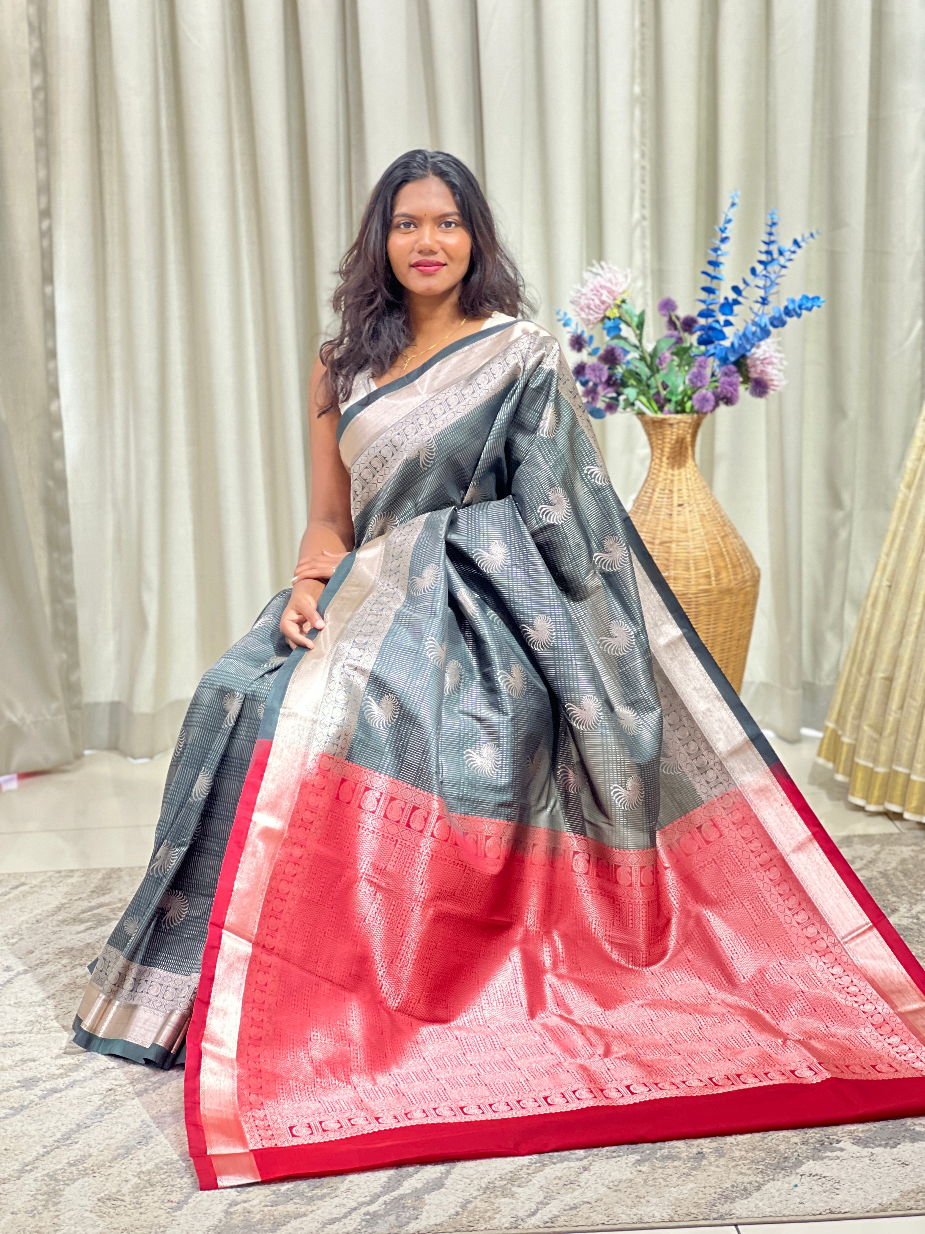 Floral Motif Semi Silk Saree | RVS235