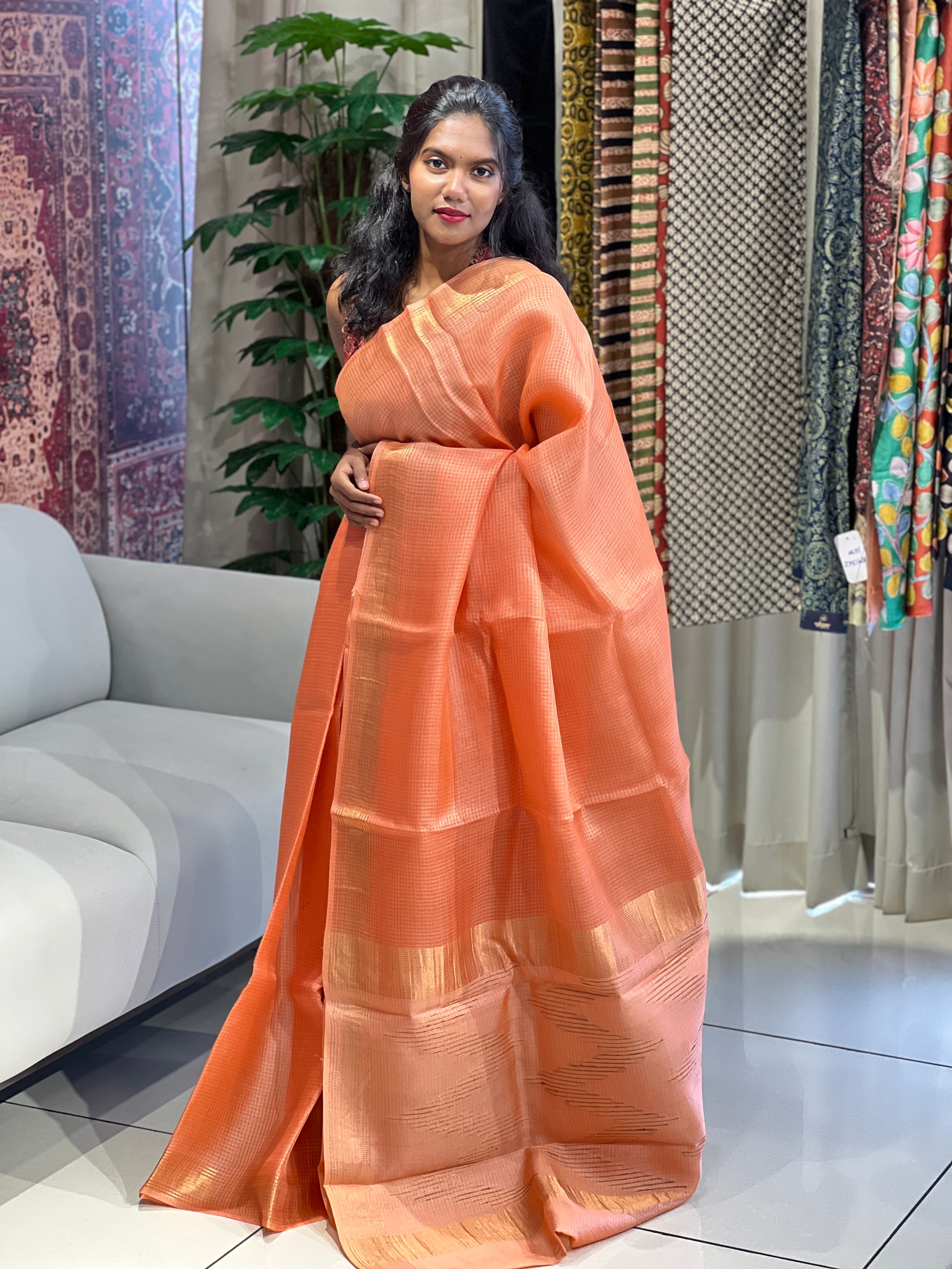 Kota Patterned Tussar Silk Saree | HS1320