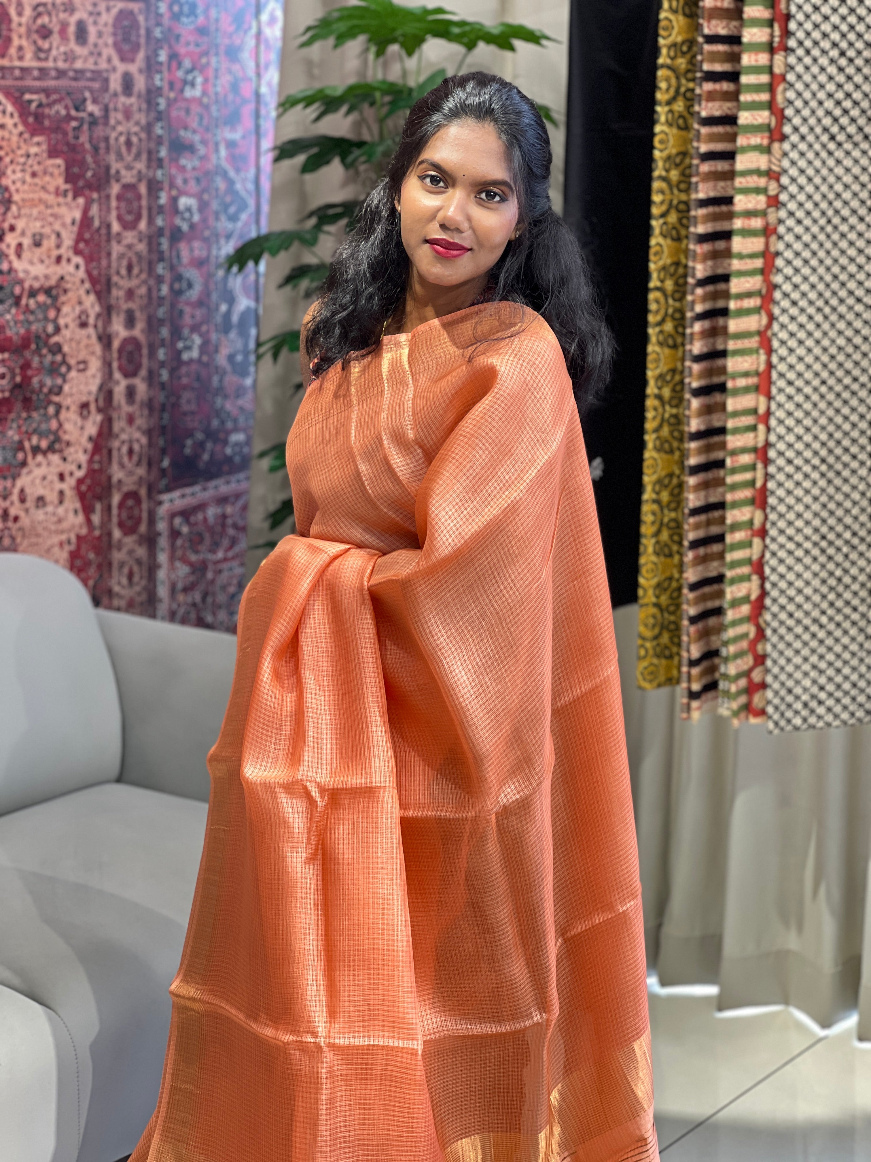 Kota Patterned Tussar Silk Saree | HS1320