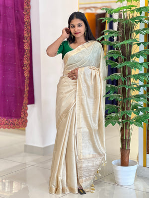 Golden Zari Border Pattern Tussar Saree | SK388