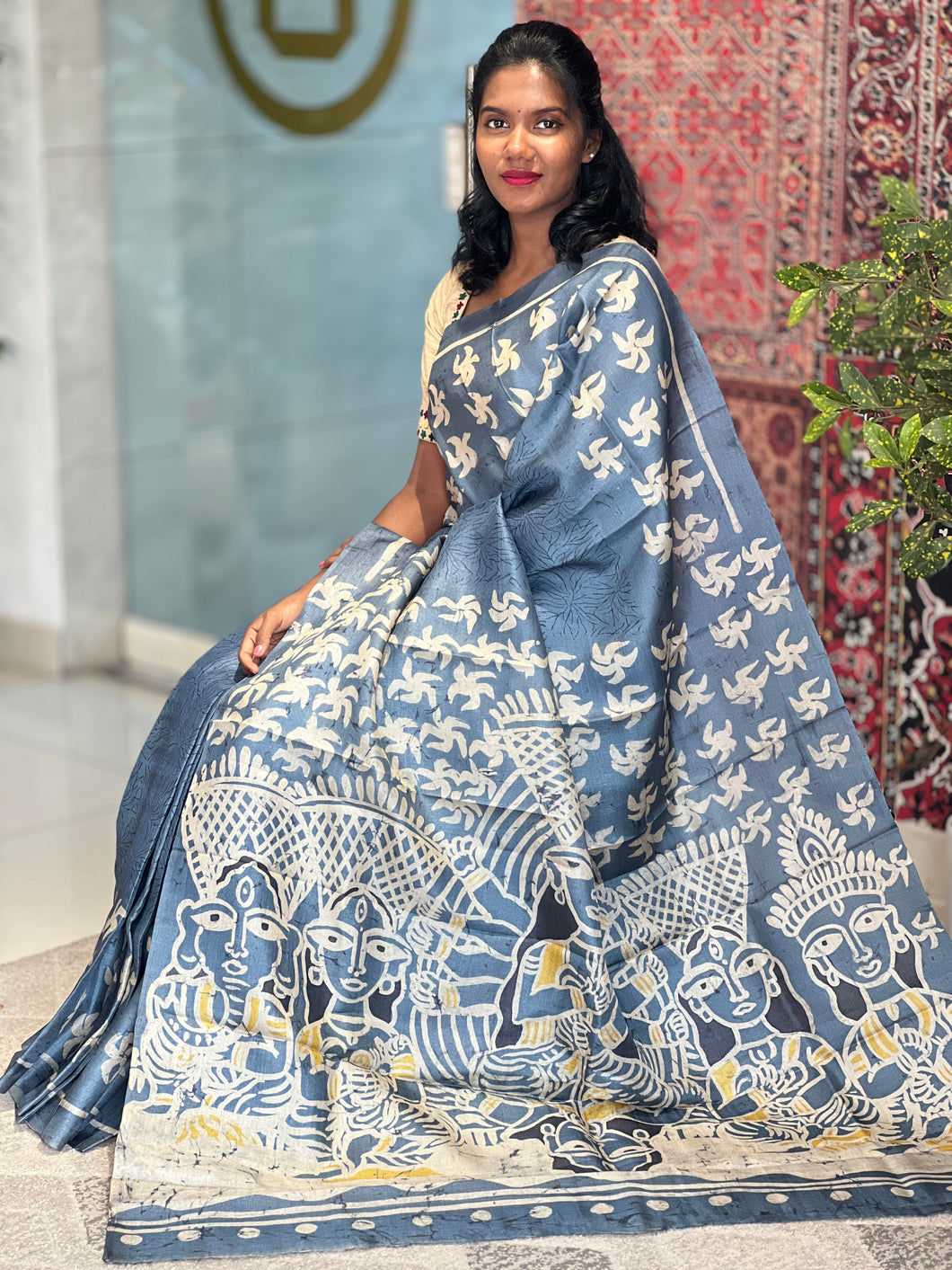 Floral Print Detailed Tussar Saree | SBS1278