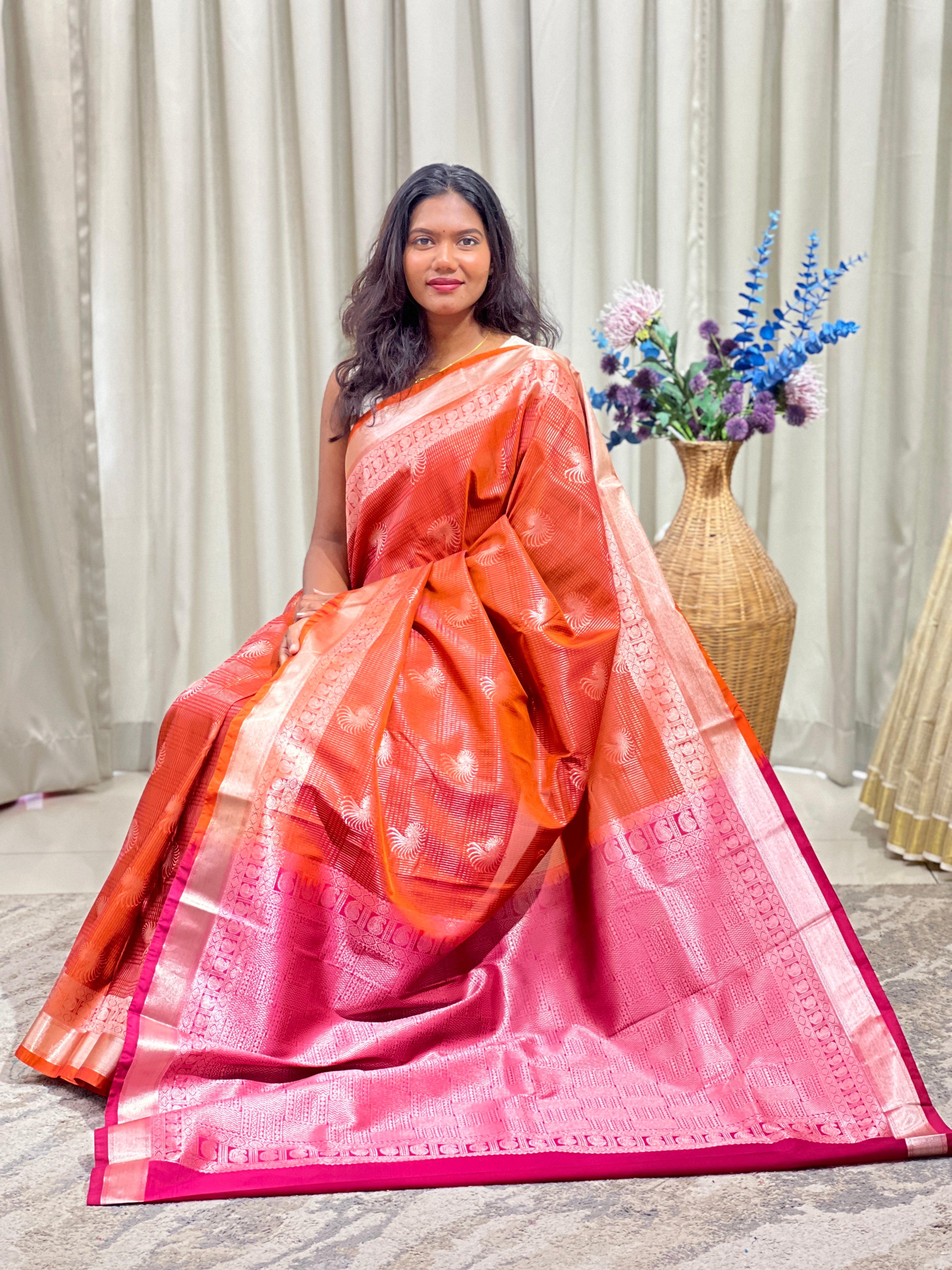 Floral Motif Semi Silk Saree | RVS243
