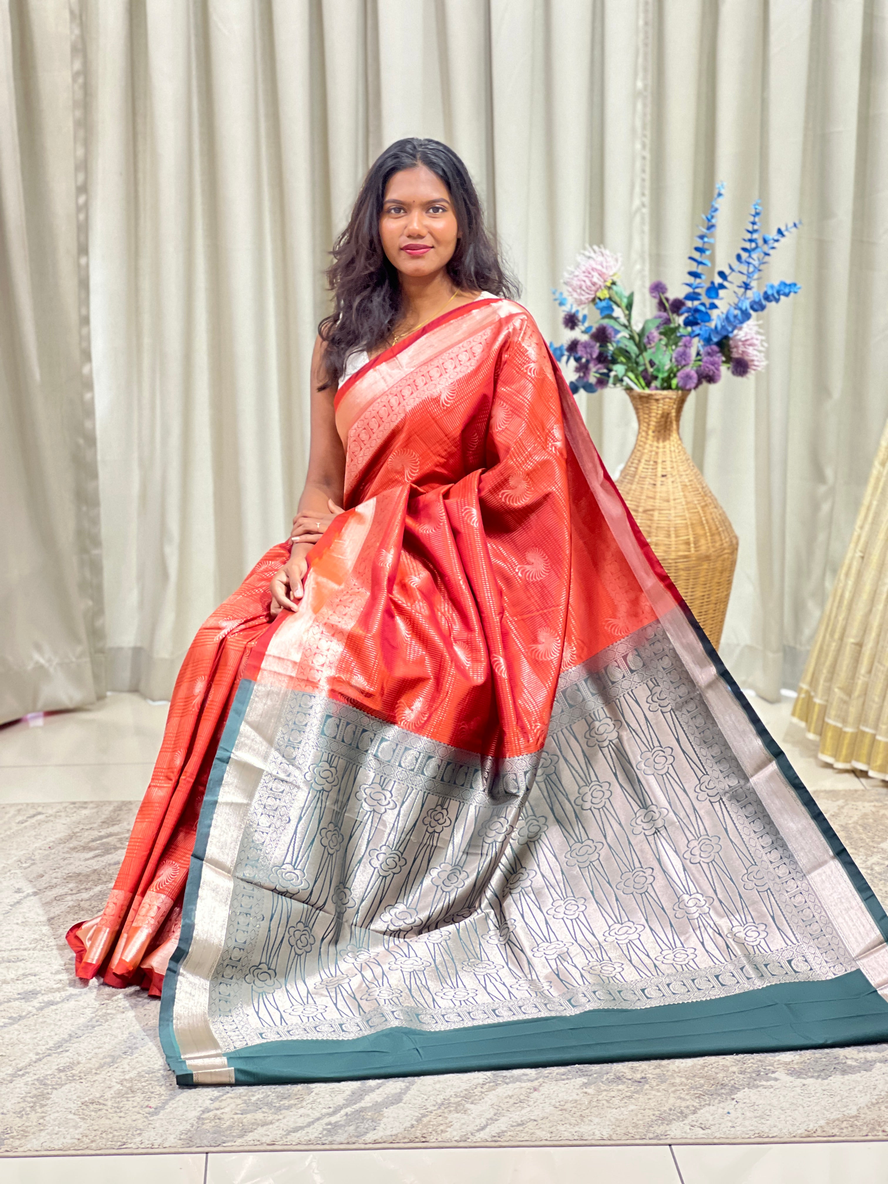 Floral Motif Semi Silk Saree | RVS234