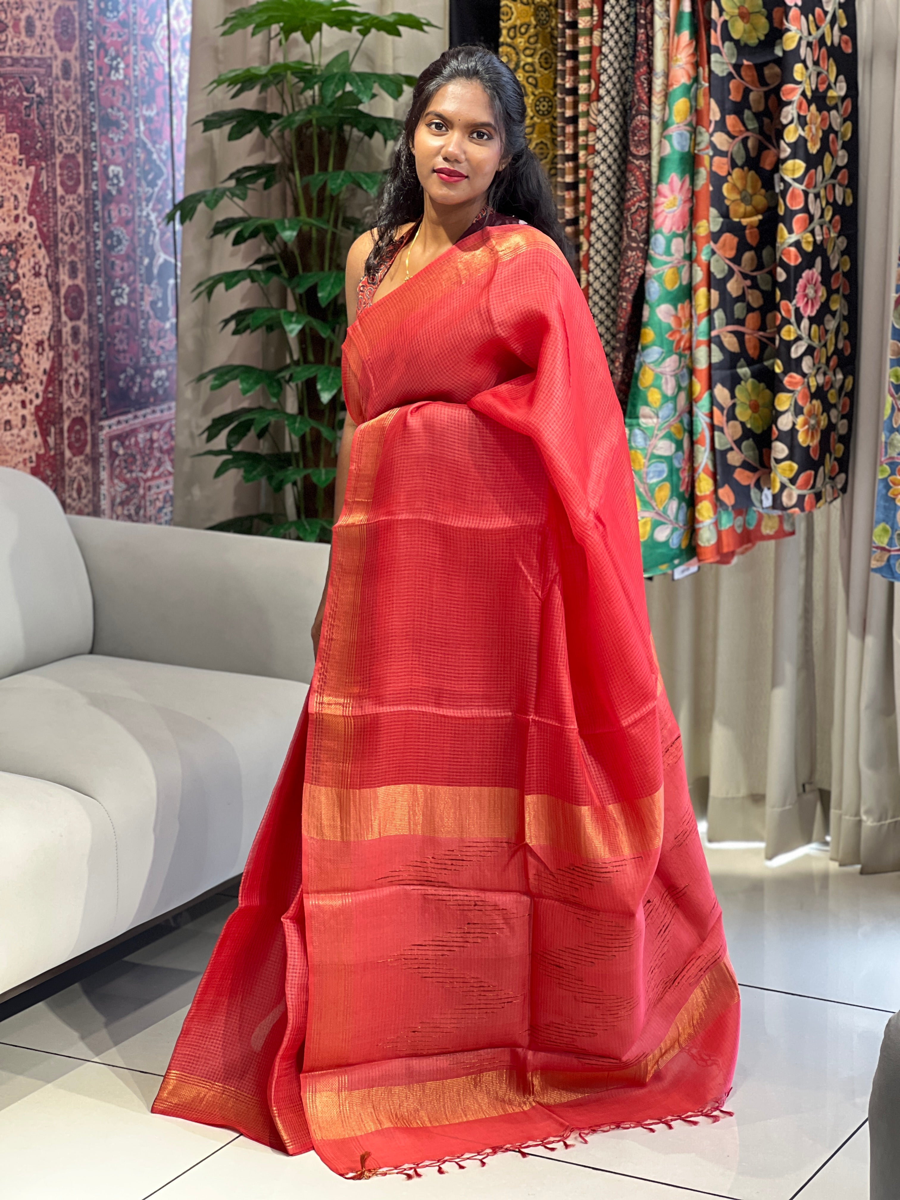 Kota Patterned Tussar Silk Saree | HS1318
