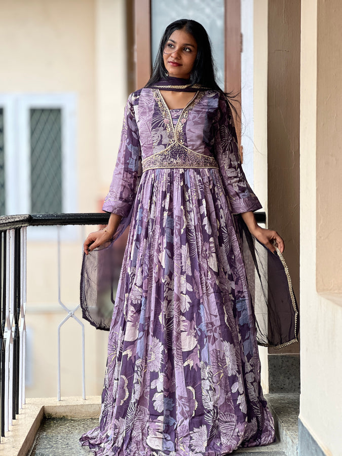 Party Wear Chinon Gown | FW107