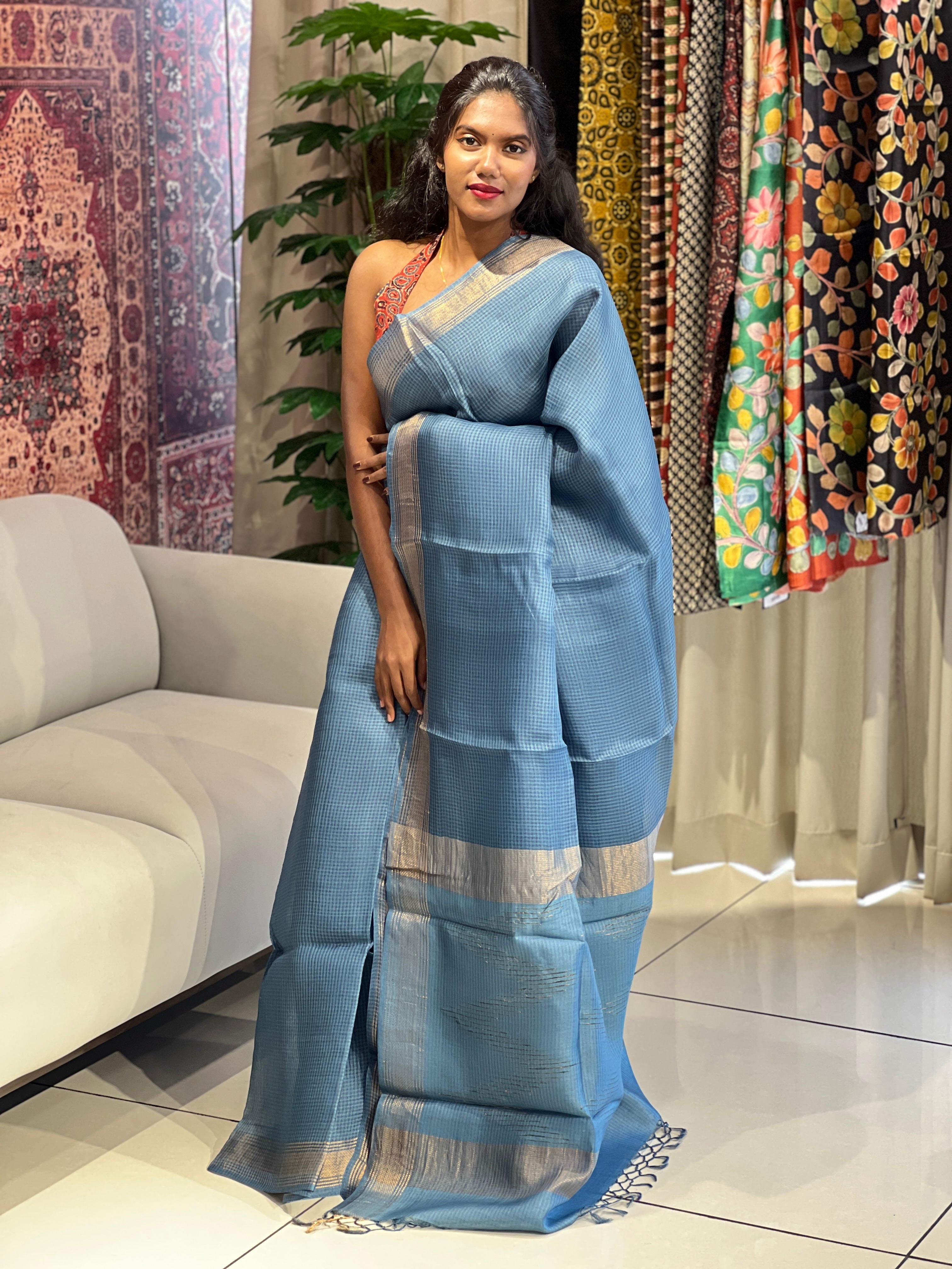 Kota Patterned Tussar Silk Saree | HS1316