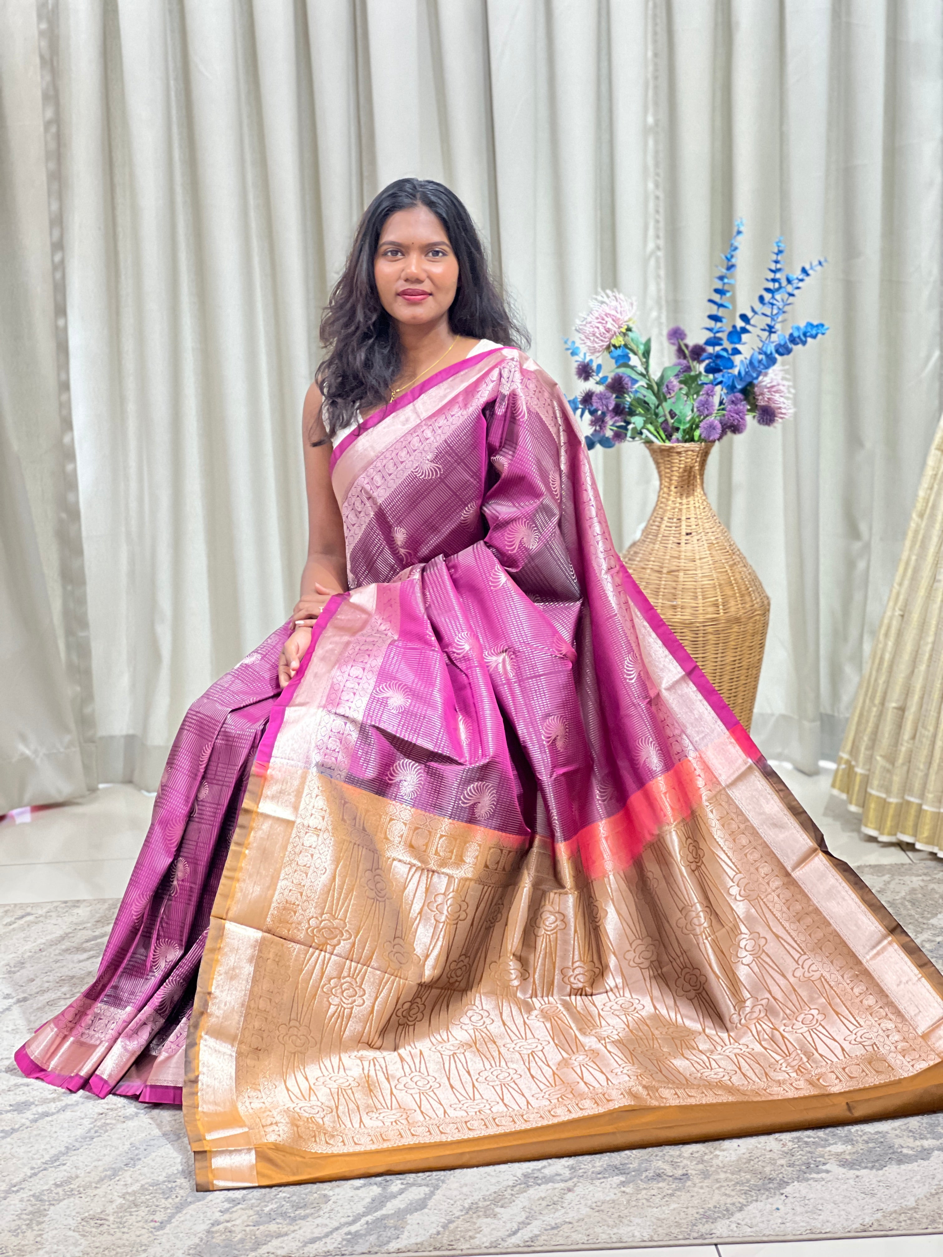 Floral Motif Semi Silk Saree | RVS241