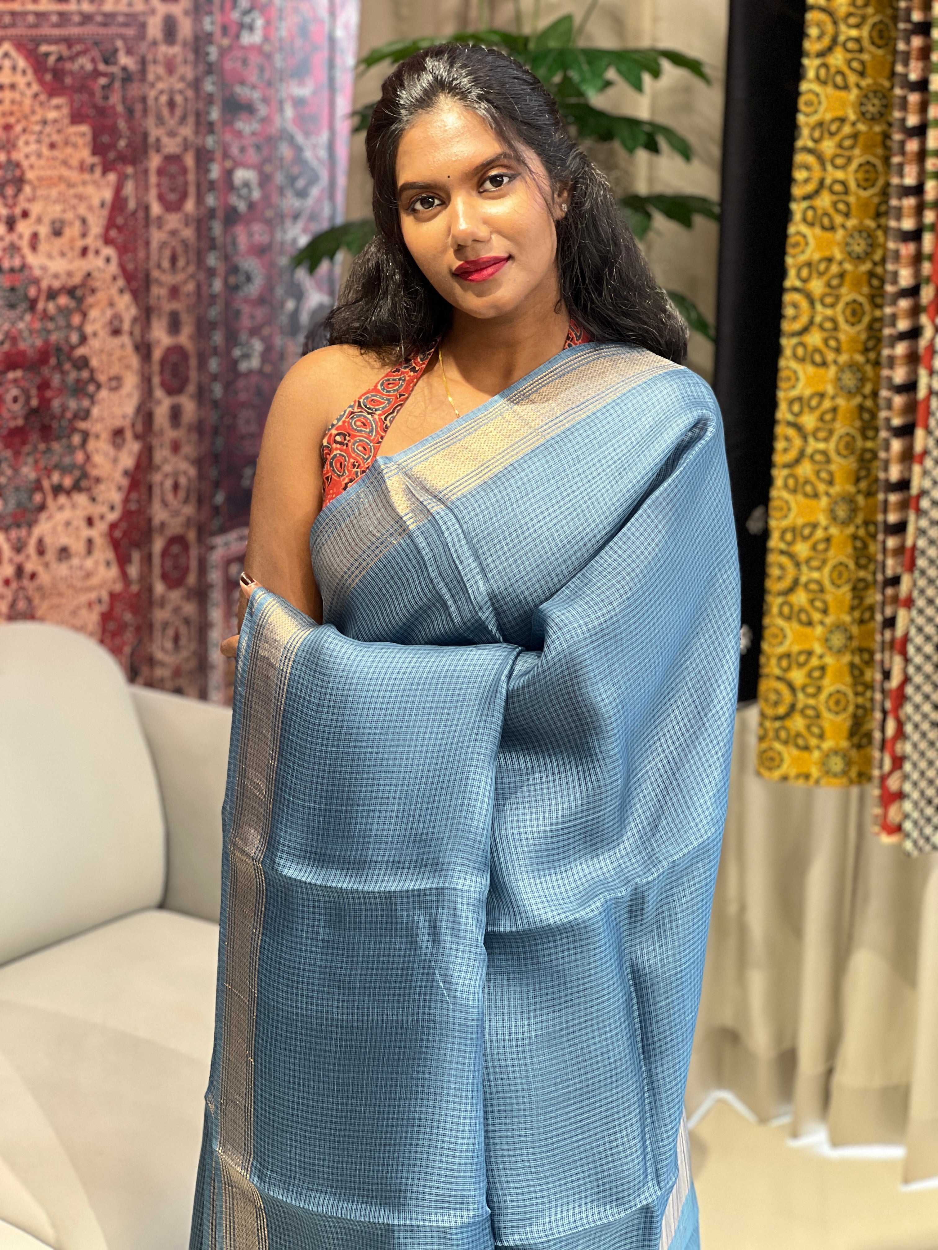 Kota Patterned Tussar Silk Saree | HS1316