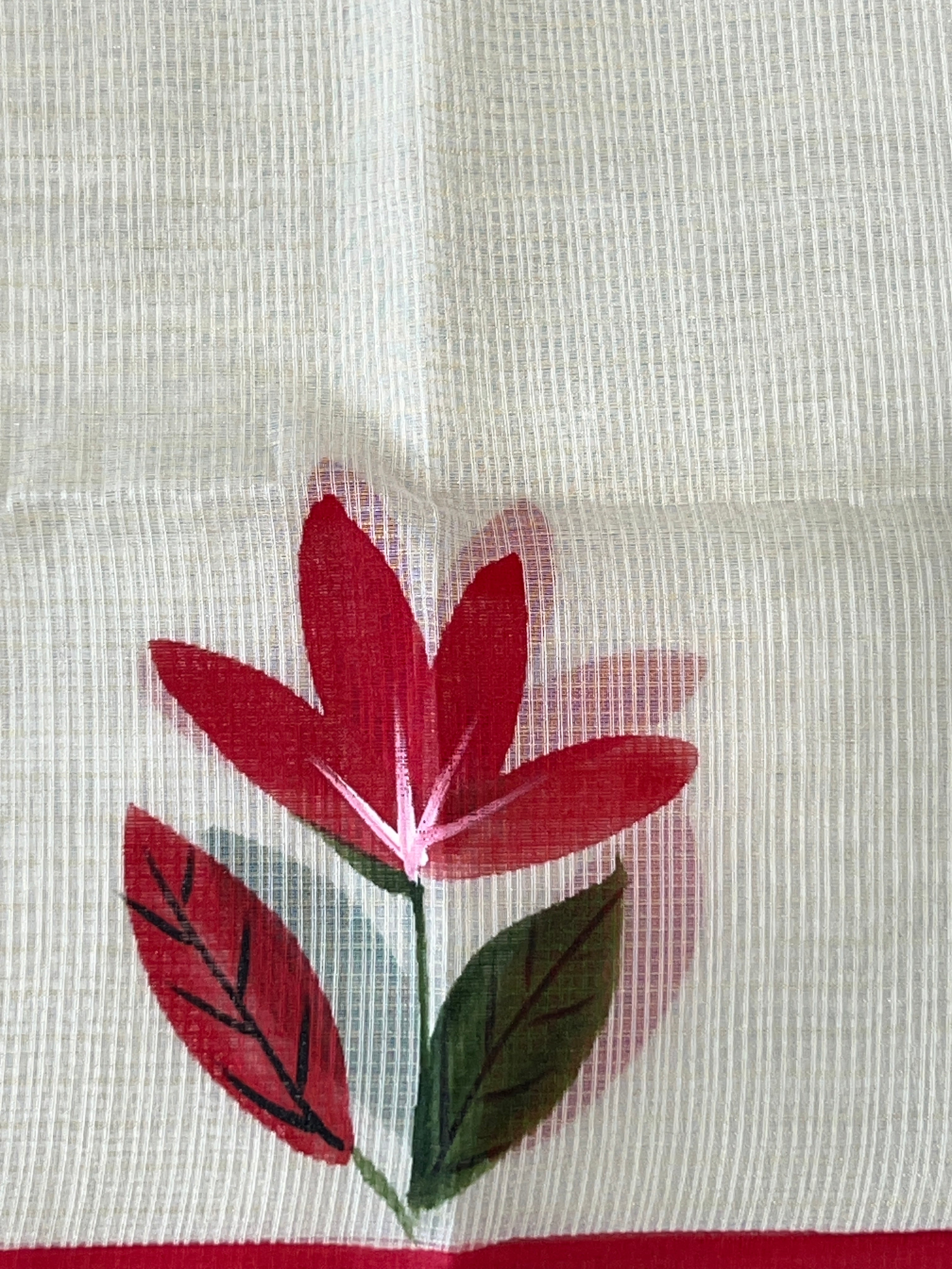 Floral Hand Painted Muga Check Organza Saree | JSC549