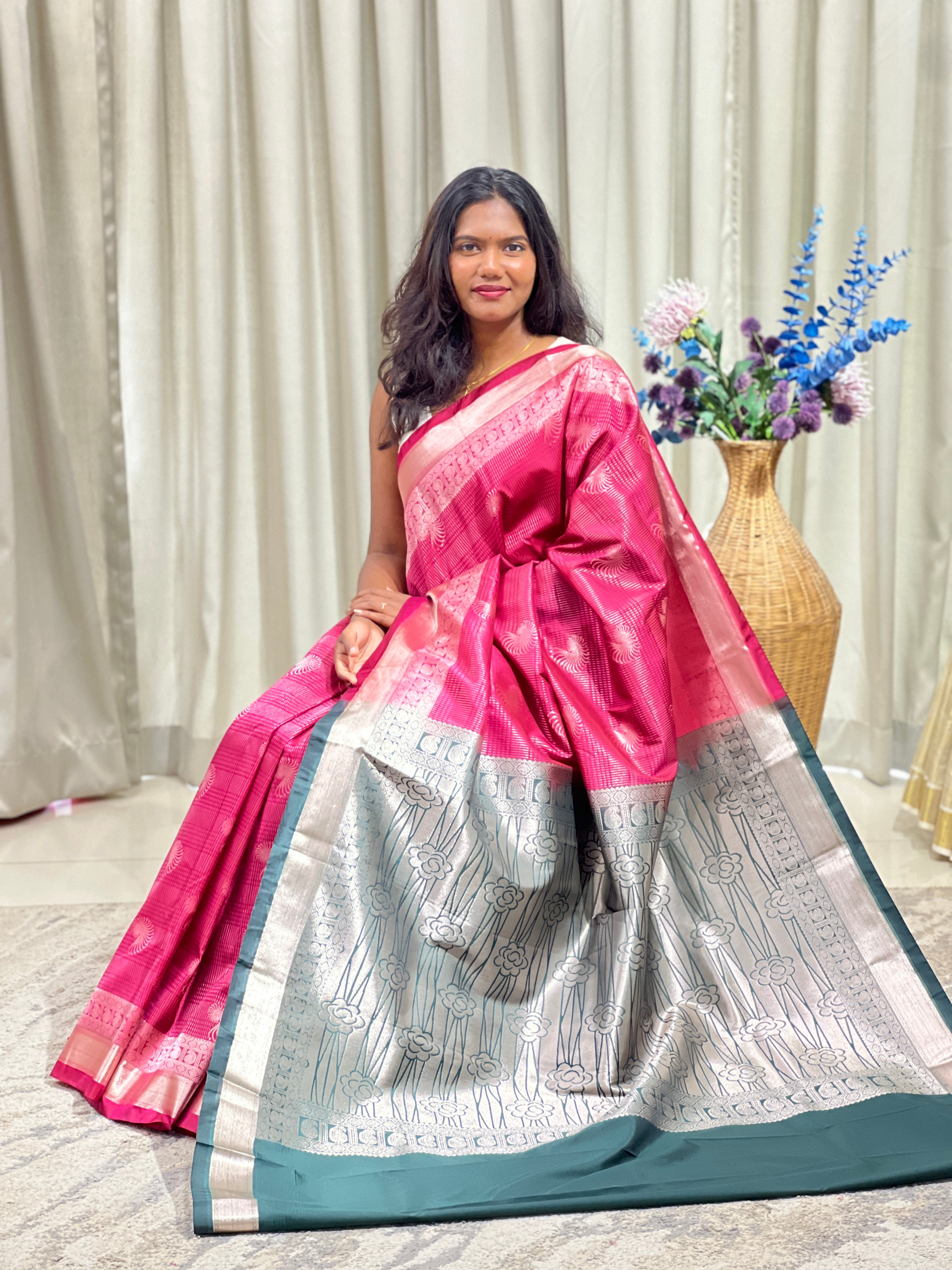 Floral Motif Semi Silk Saree | RVS236