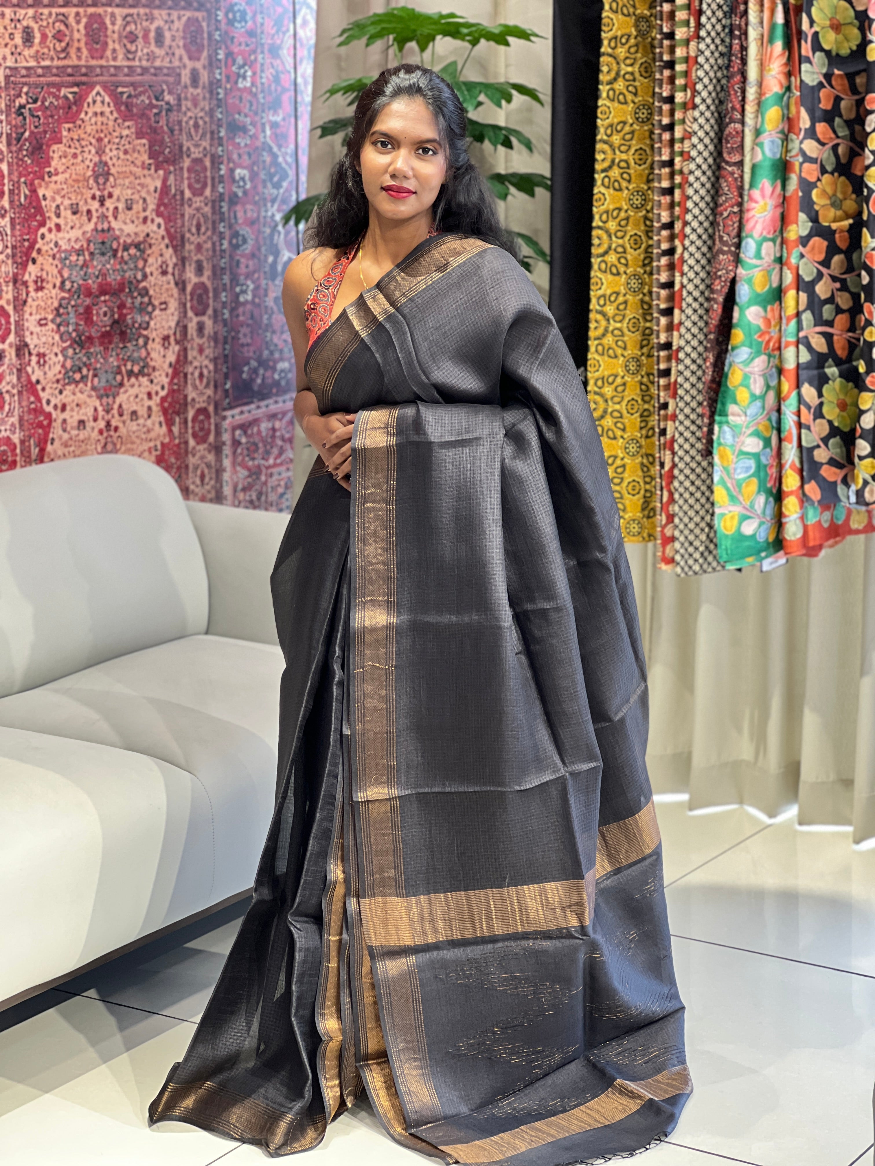 Kota Patterned Tussar Silk Saree | HS1323