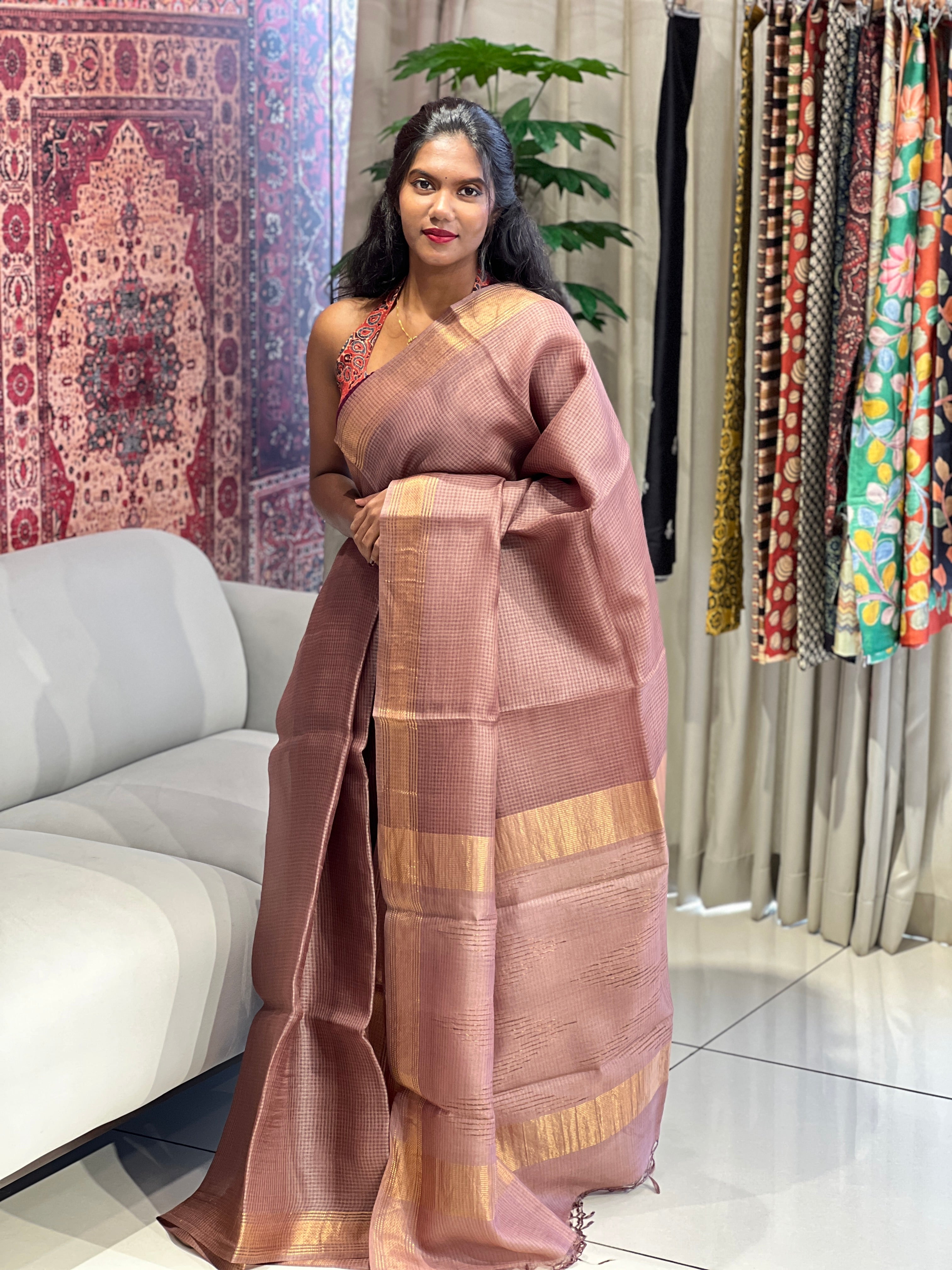 Kota Patterned Tussar Silk Saree | HS1317