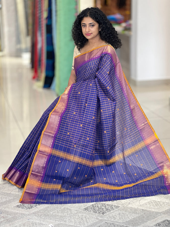 Check Weaving Patterned Kanchi Cotton Saree | VR158