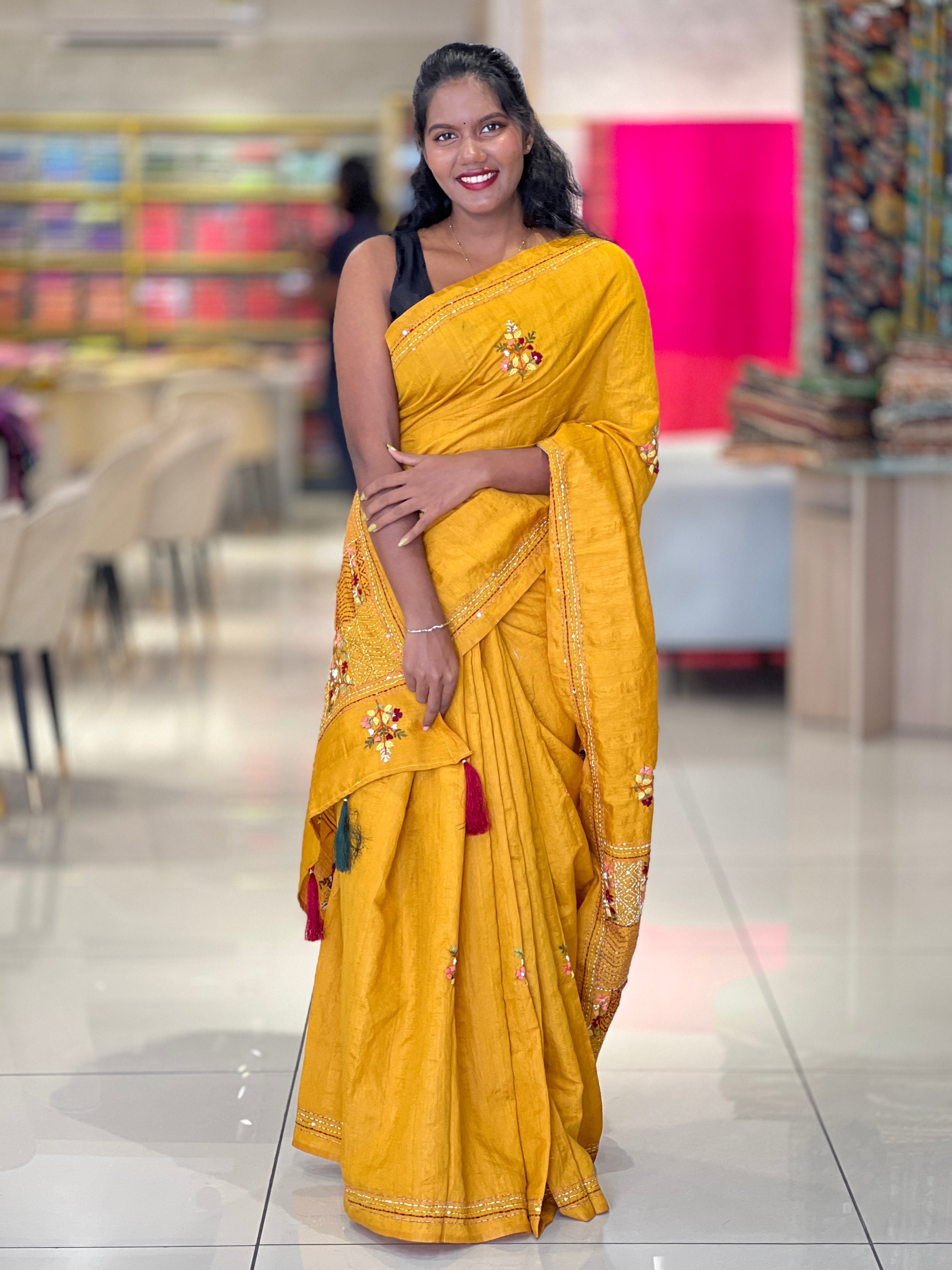 Floral Embroidered Tussar Finish Saree | RP697