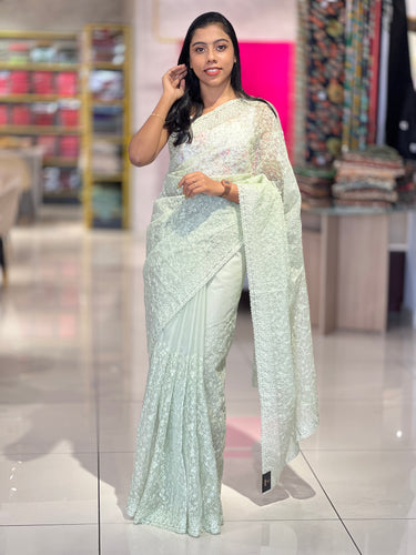 Floral Jaal Emboridery Design Organza Saree | SBP713