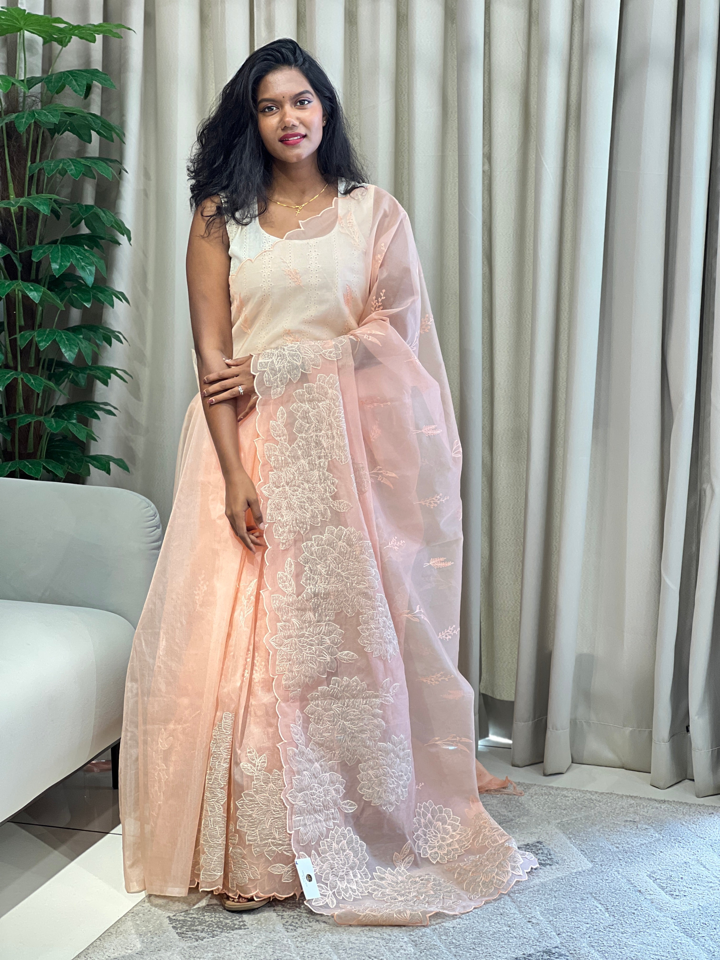 Floral Applique Detailing Organza Saree | MM266