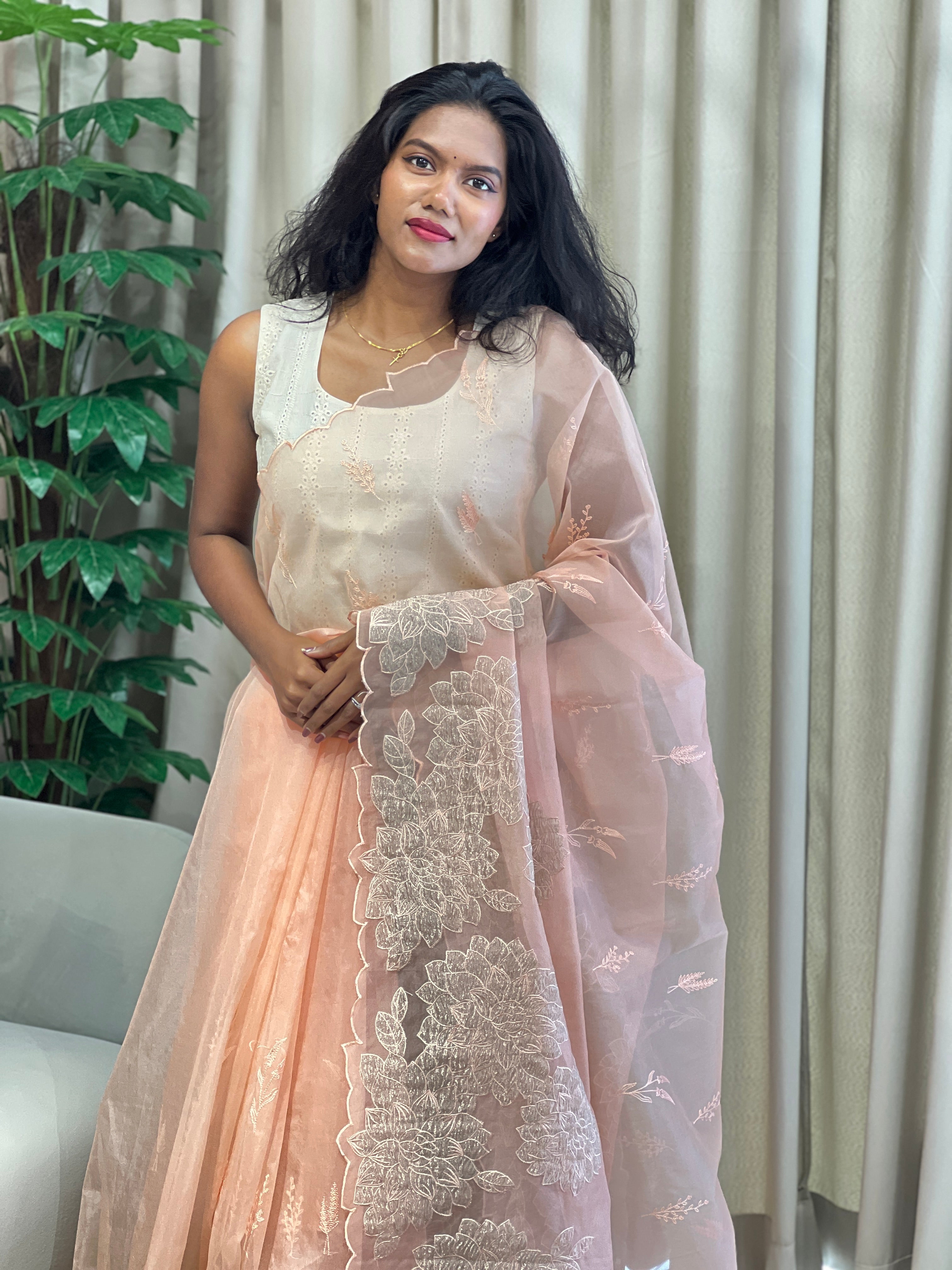 Floral Applique Detailing Organza Saree | MM266