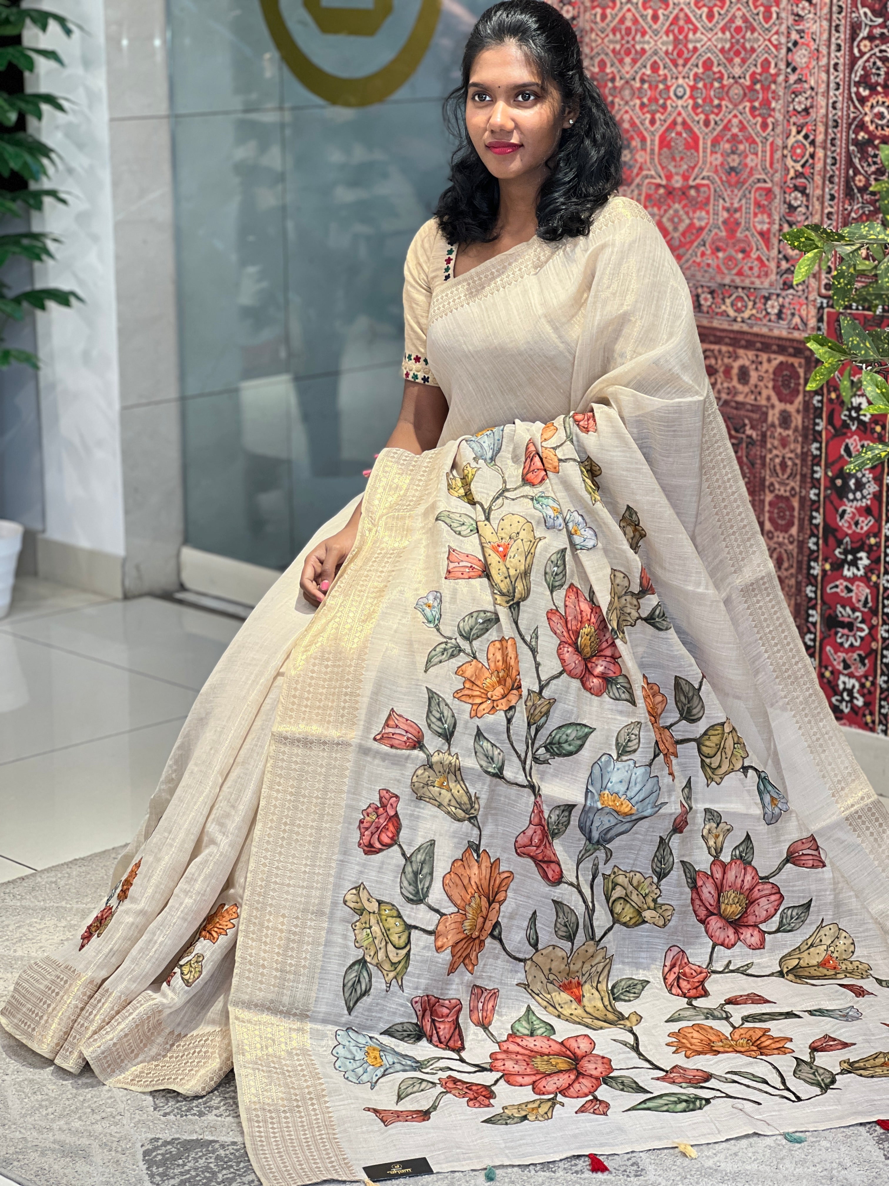 Applique Work Tissue Saree | DVS212