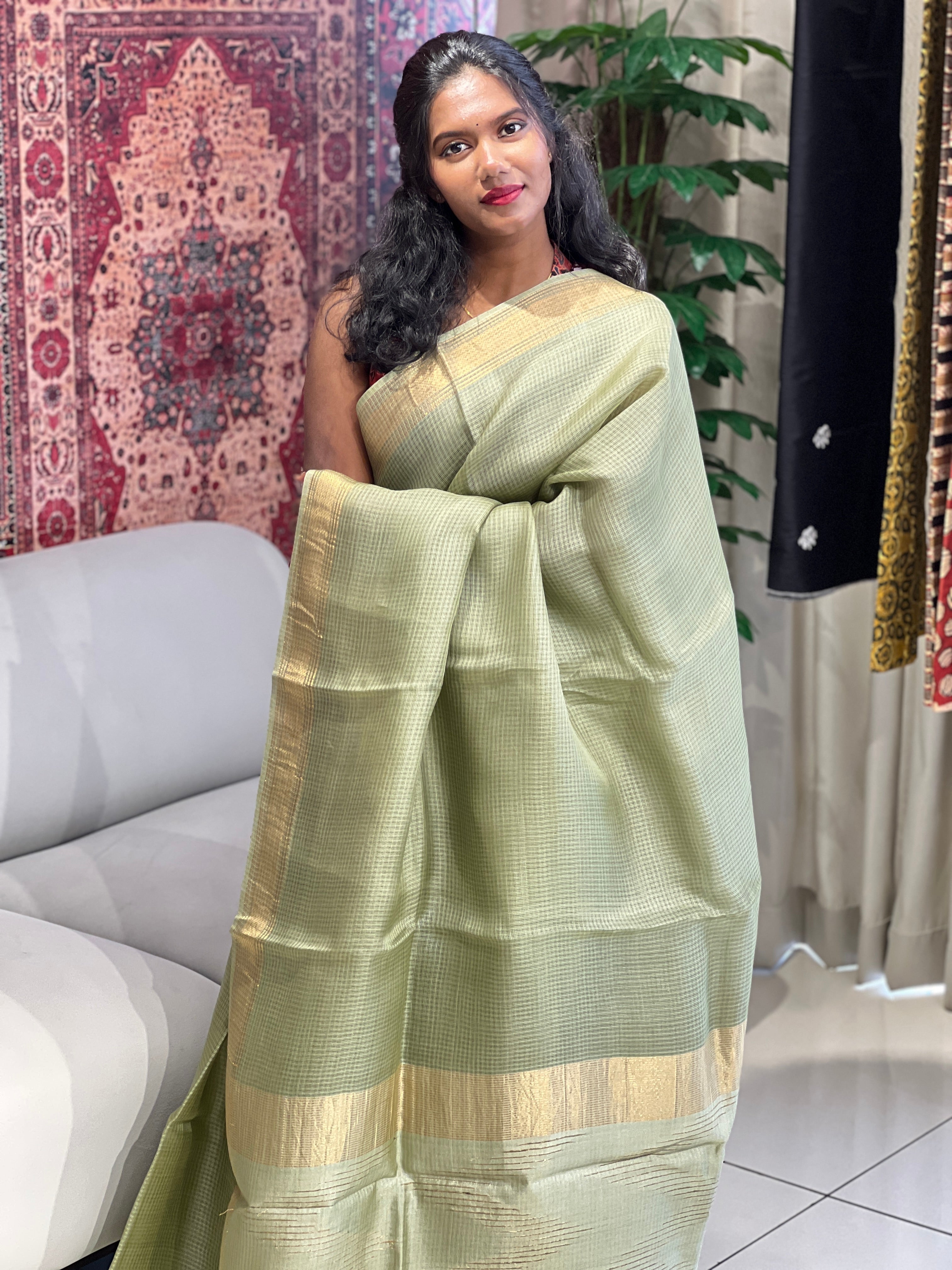 Kota Patterned Tussar Silk Saree | HS1321