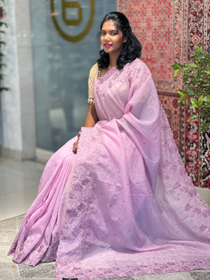 Floral Embroidered Crushed Organza Saree | SBP746