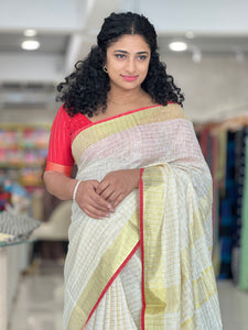 Zari Check Weaving Linen Saree | SK333