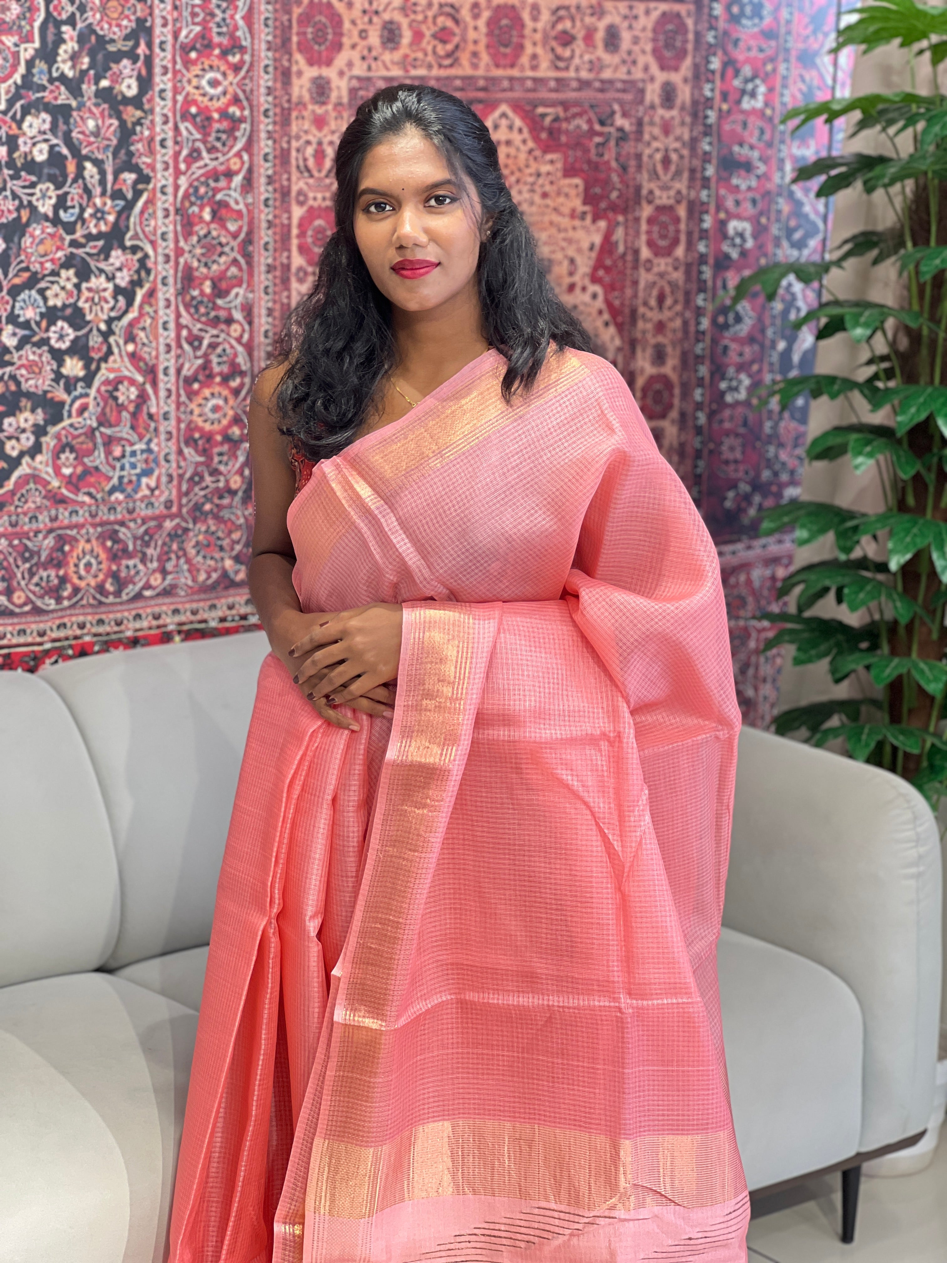 Kota Patterned Tussar Silk Saree | HS1324