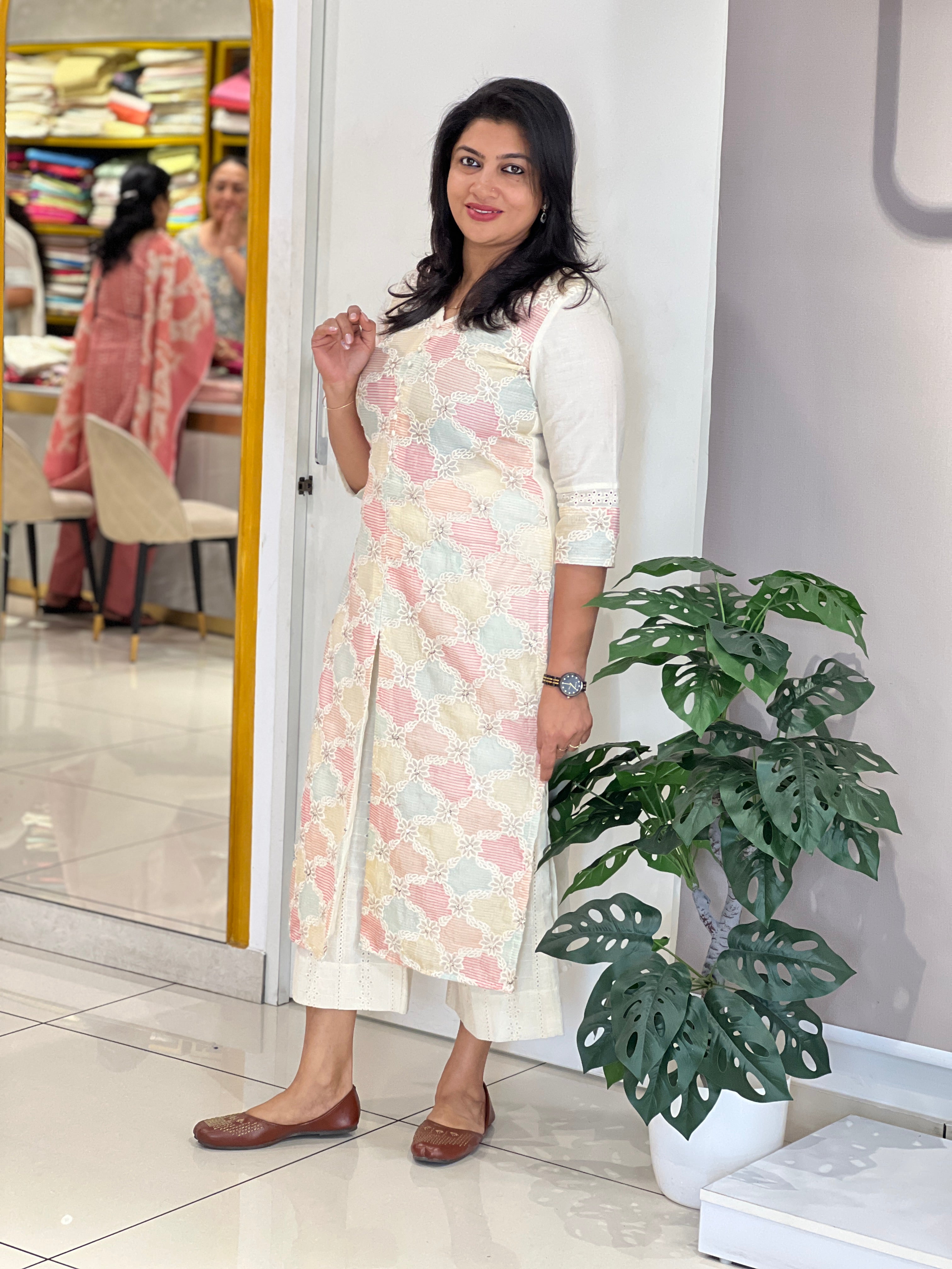 Multi-Shaded Embroidery Kurta Set Material | DN806
