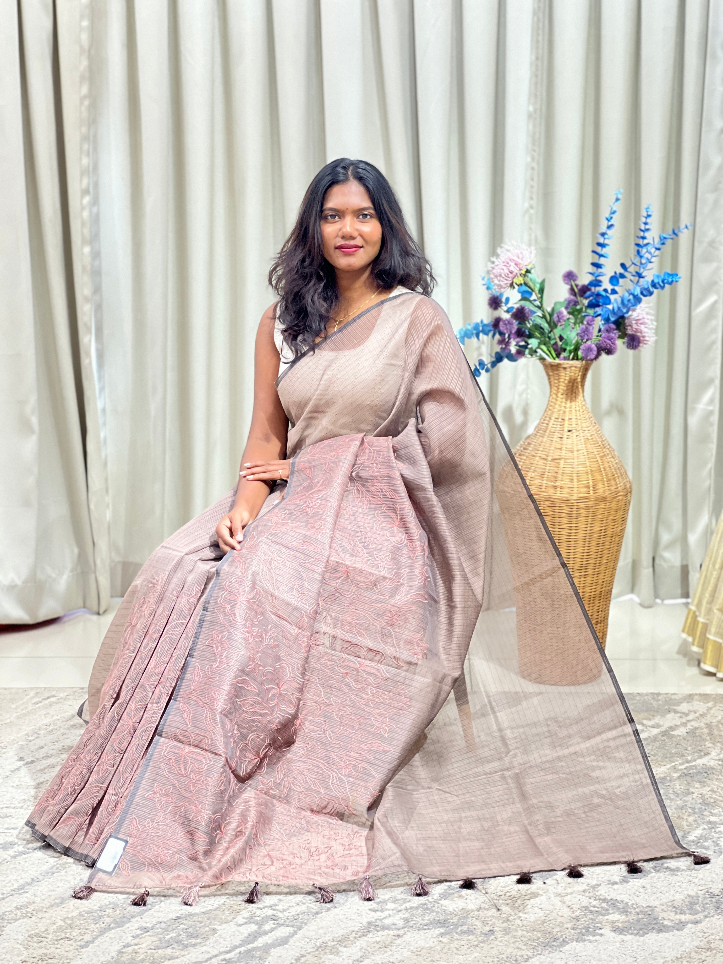 Embroidered Floral Pattern Kota Saree | ZSS303