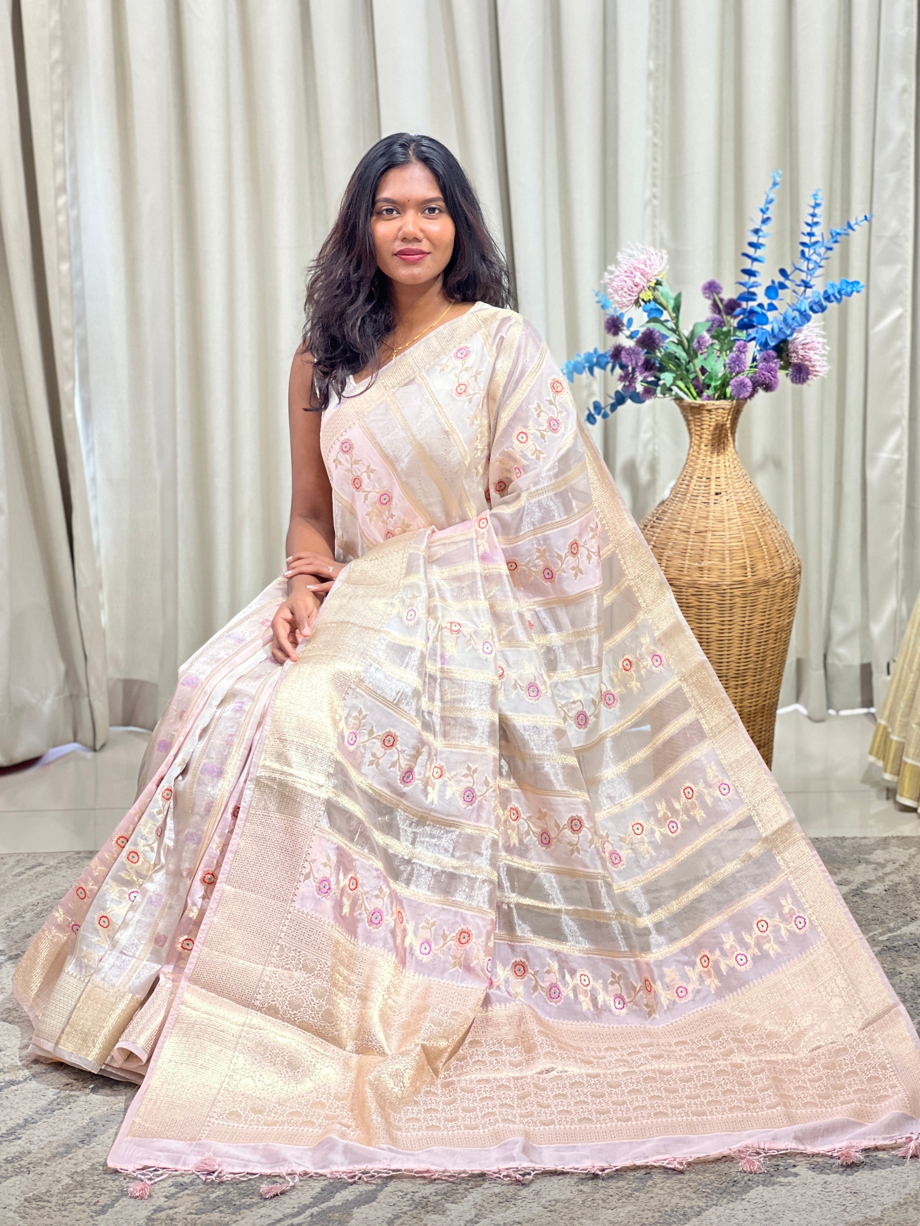 Stripe Pattern Organza Saree |  MB140
