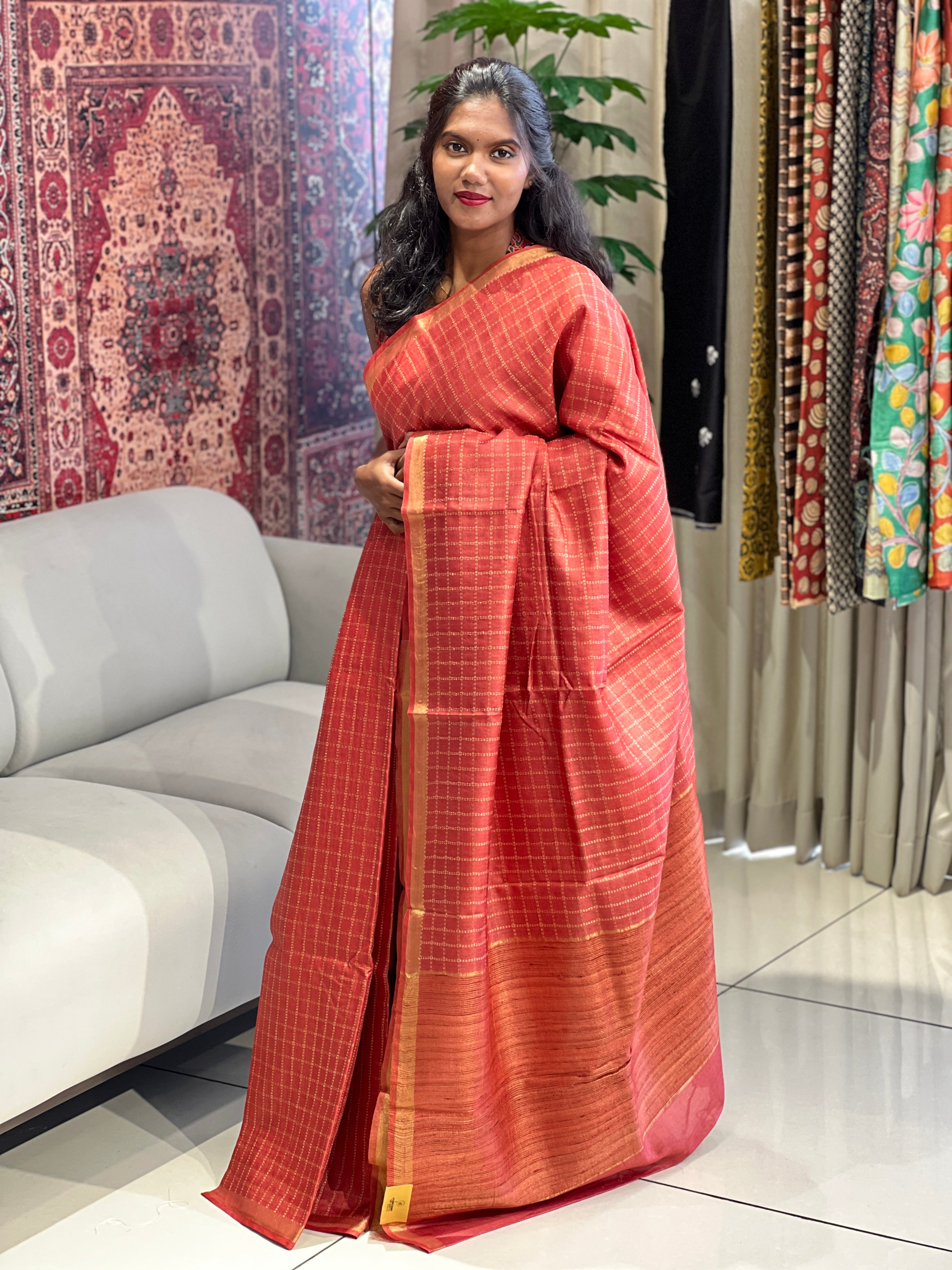 Zari Woven Kattam Patterned Tussar Saree | HS1258