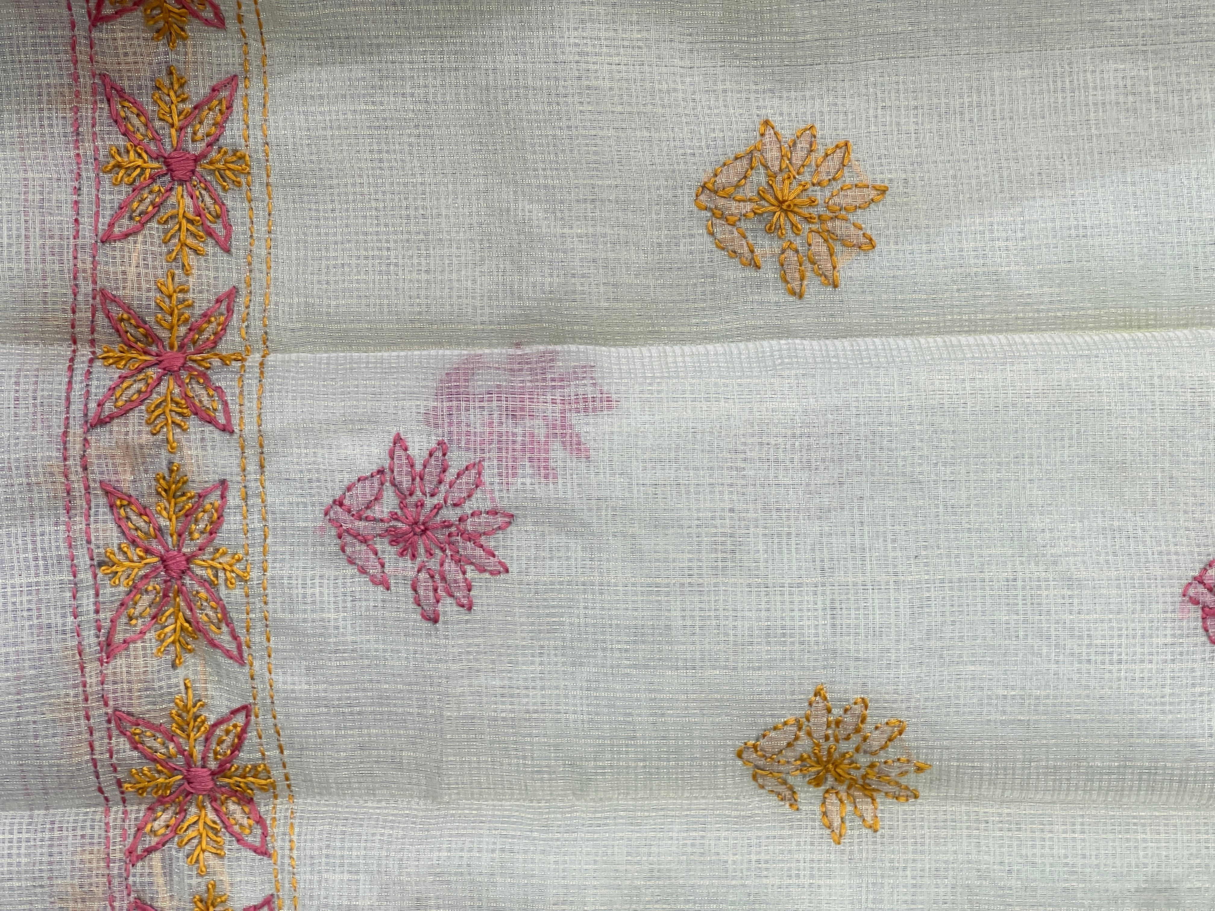 Hand Embroidered Muga Check Organza Saree | JSC758